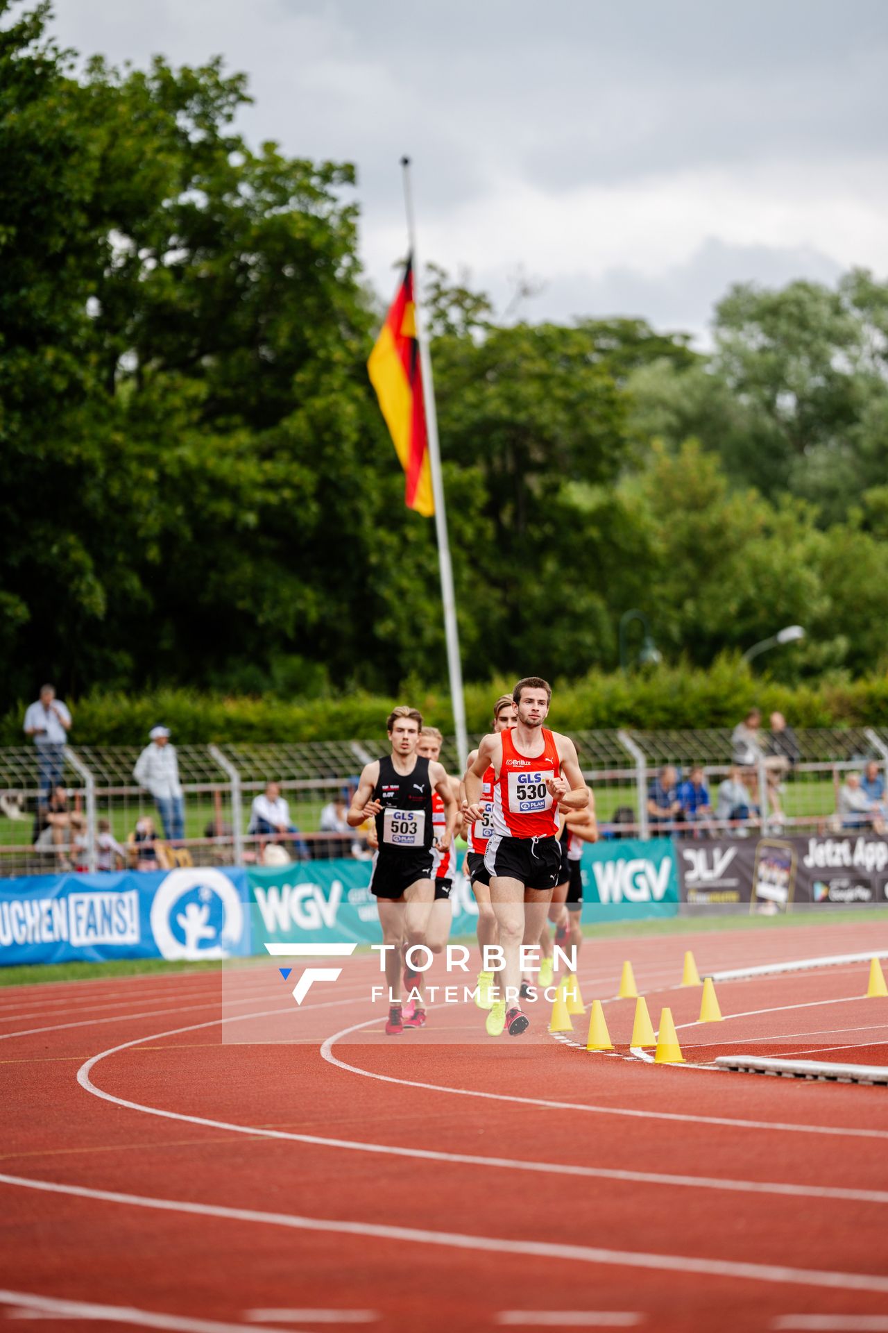 Robin Mueller (LC Top Team Thueringen), Marco Sietmann (LG Brillux Muenster) am 02.07.2023 waehrend den deutschen U23 Leichtathletik-Meisterschaften im Jahnstadion in Göttingen