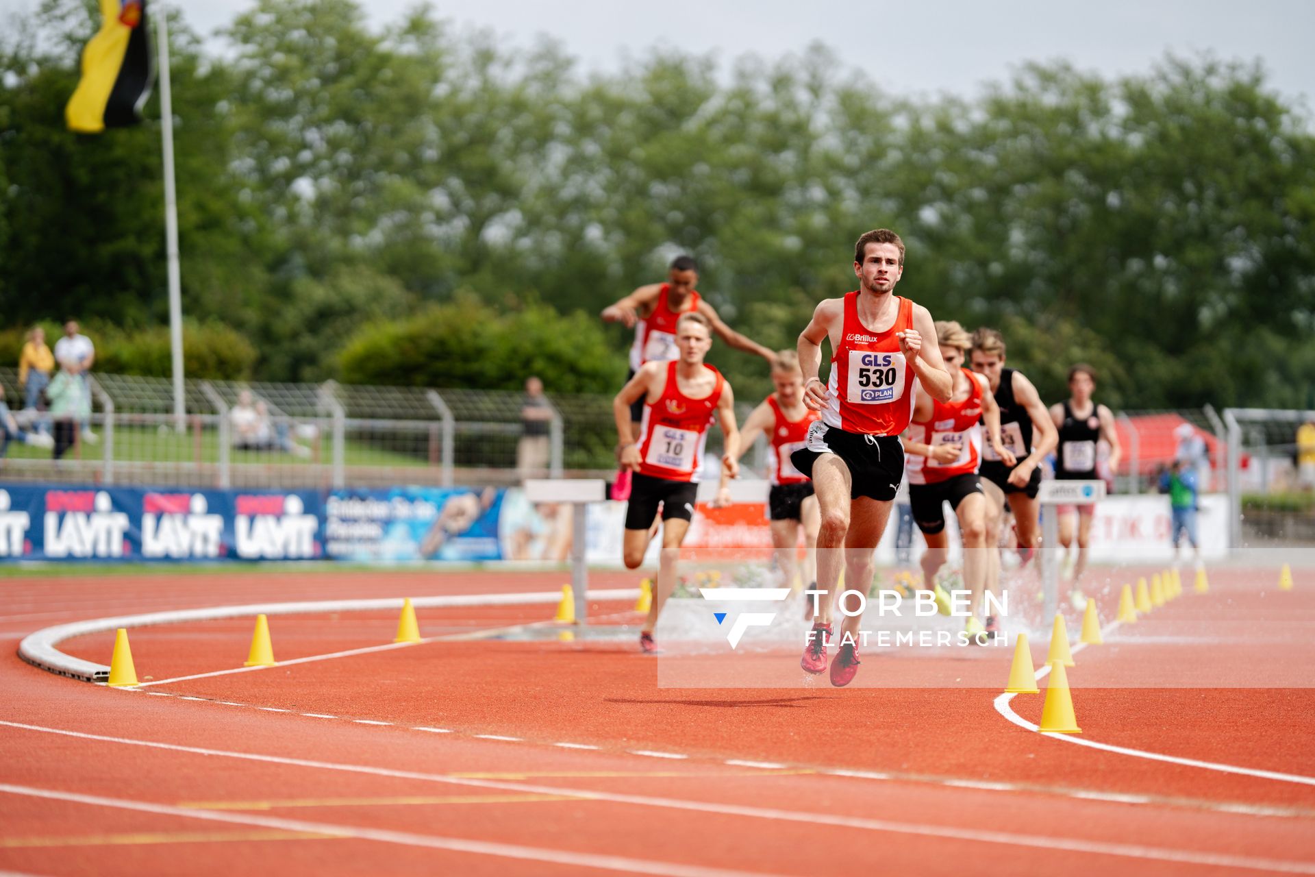 Marco Sietmann (LG Brillux Muenster) ueber 3000m Hindernis am 02.07.2023 waehrend den deutschen U23 Leichtathletik-Meisterschaften im Jahnstadion in Göttingen