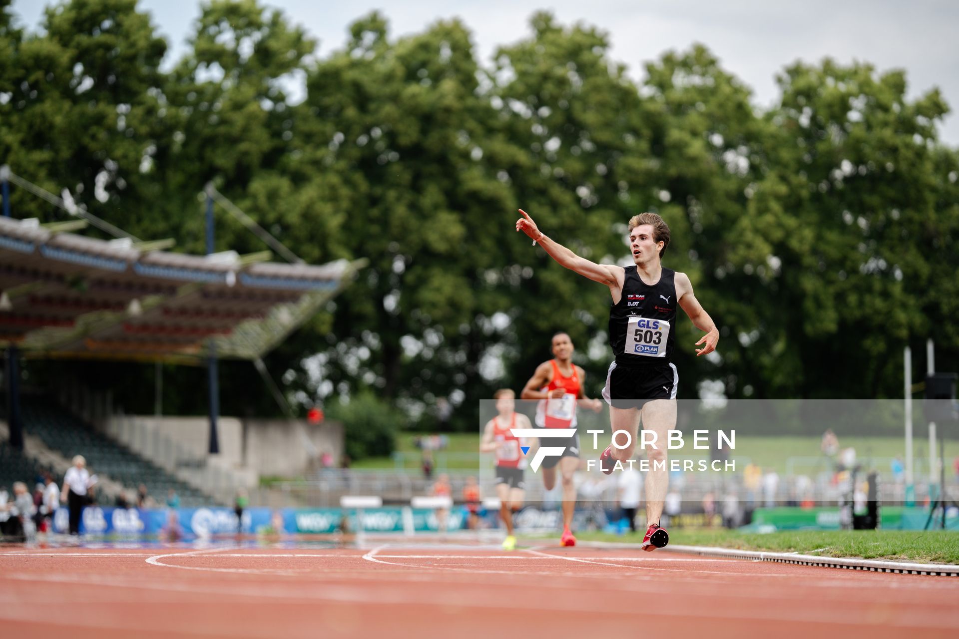 Robin Mueller (LC Top Team Thueringen) ueber 3000m Hindernis am 02.07.2023 waehrend den deutschen U23 Leichtathletik-Meisterschaften im Jahnstadion in Göttingen