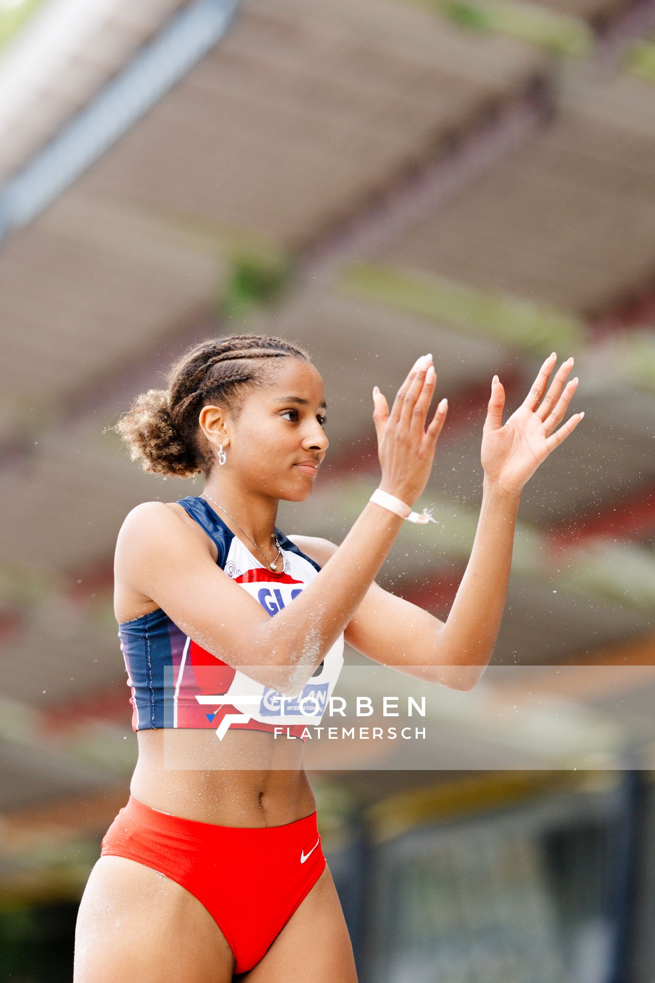 Mikaelle Assani (SCL Heel Baden-Baden) im Weitsprung am 02.07.2023 waehrend den deutschen U23 Leichtathletik-Meisterschaften im Jahnstadion in Göttingen