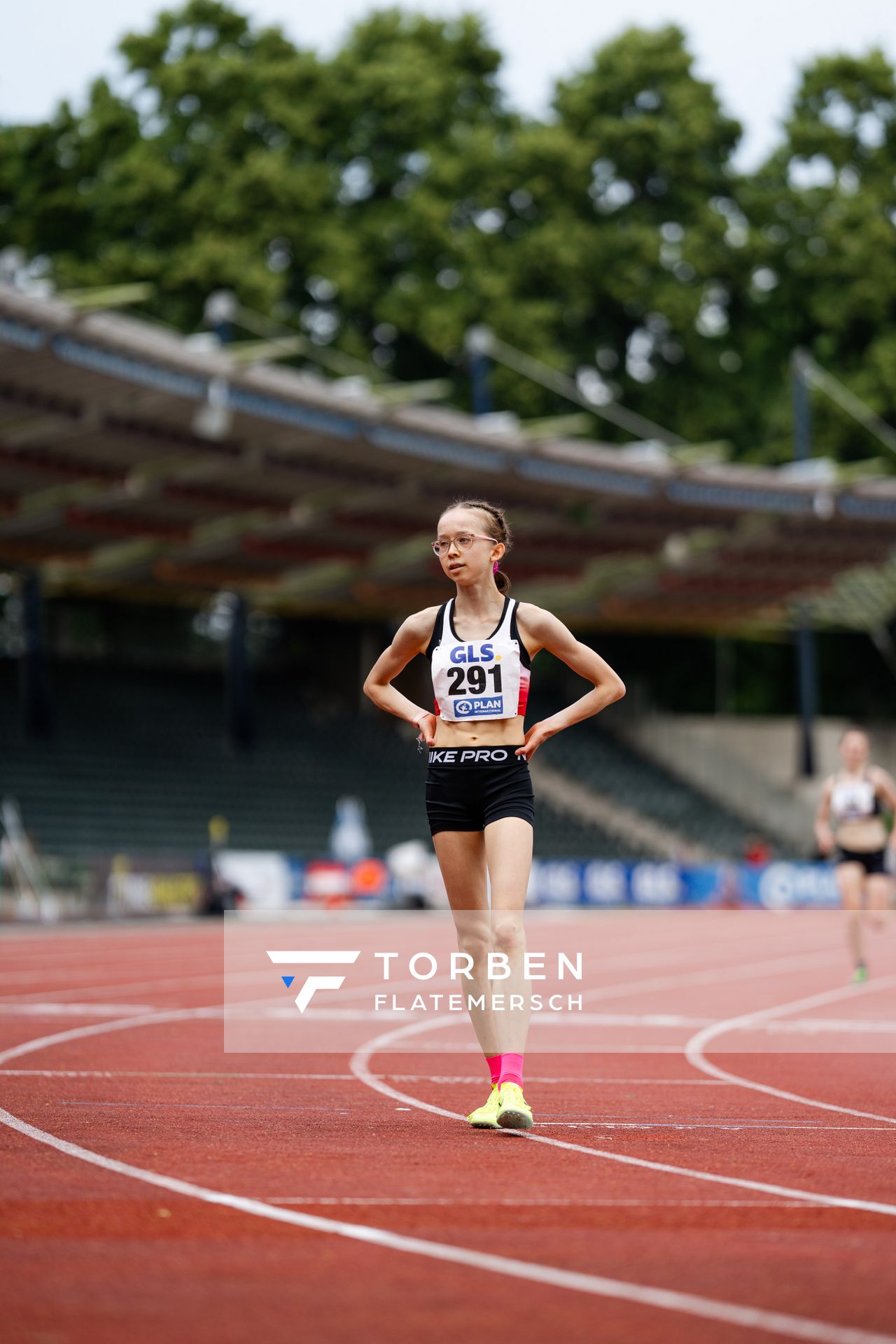 Paula Heide (Lueneburger SV) in Ziel am 02.07.2023 waehrend den deutschen U23 Leichtathletik-Meisterschaften im Jahnstadion in Göttingen