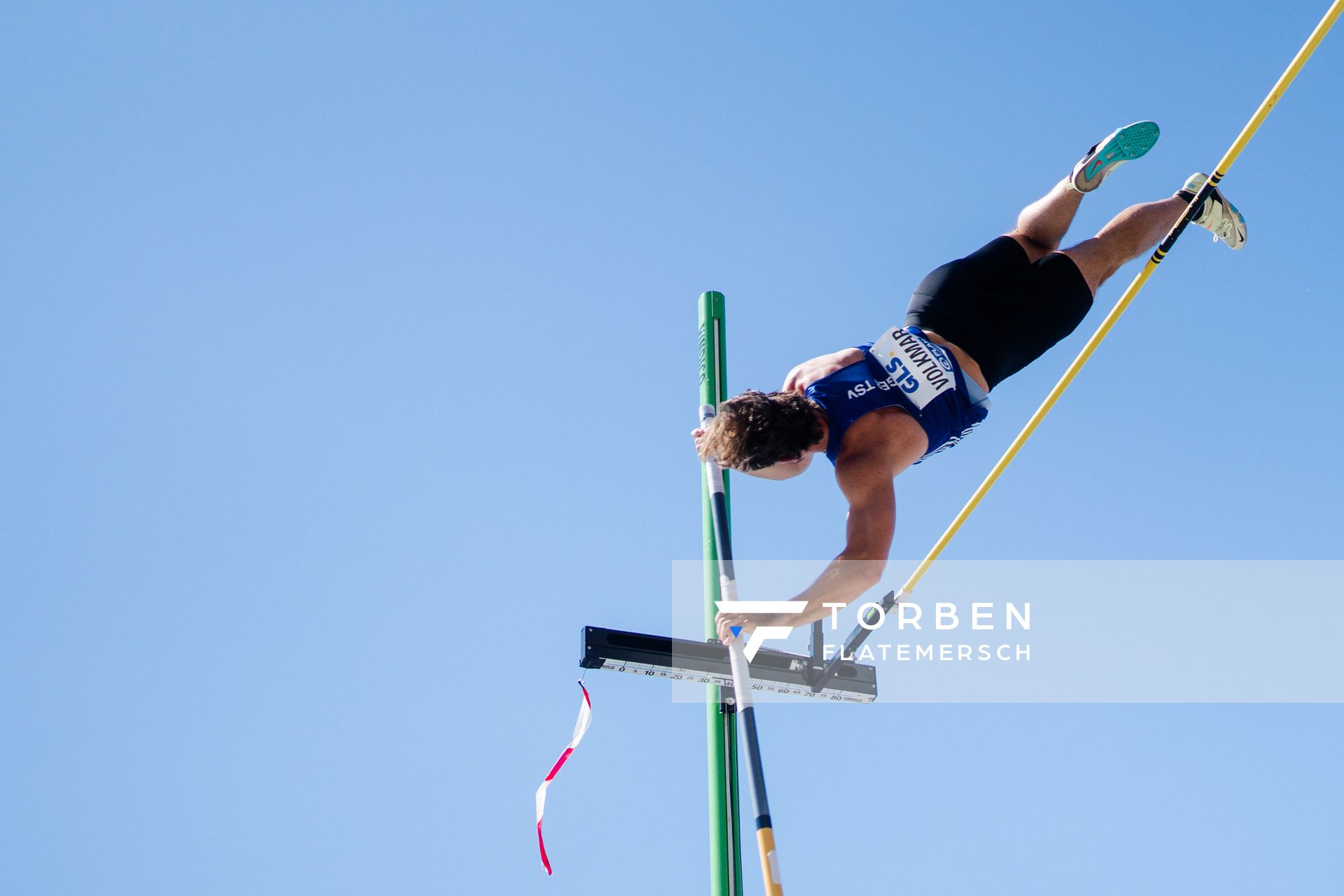 Jan Volkmar (Eschweger TSV) beim Stabhochsprung der Deutschen Leichtathletik-Meisterschaften im Rahmen der Finals 2023 Rhein-Ruhr am 07.07.2023 am Rheinufer in Duesseldorf