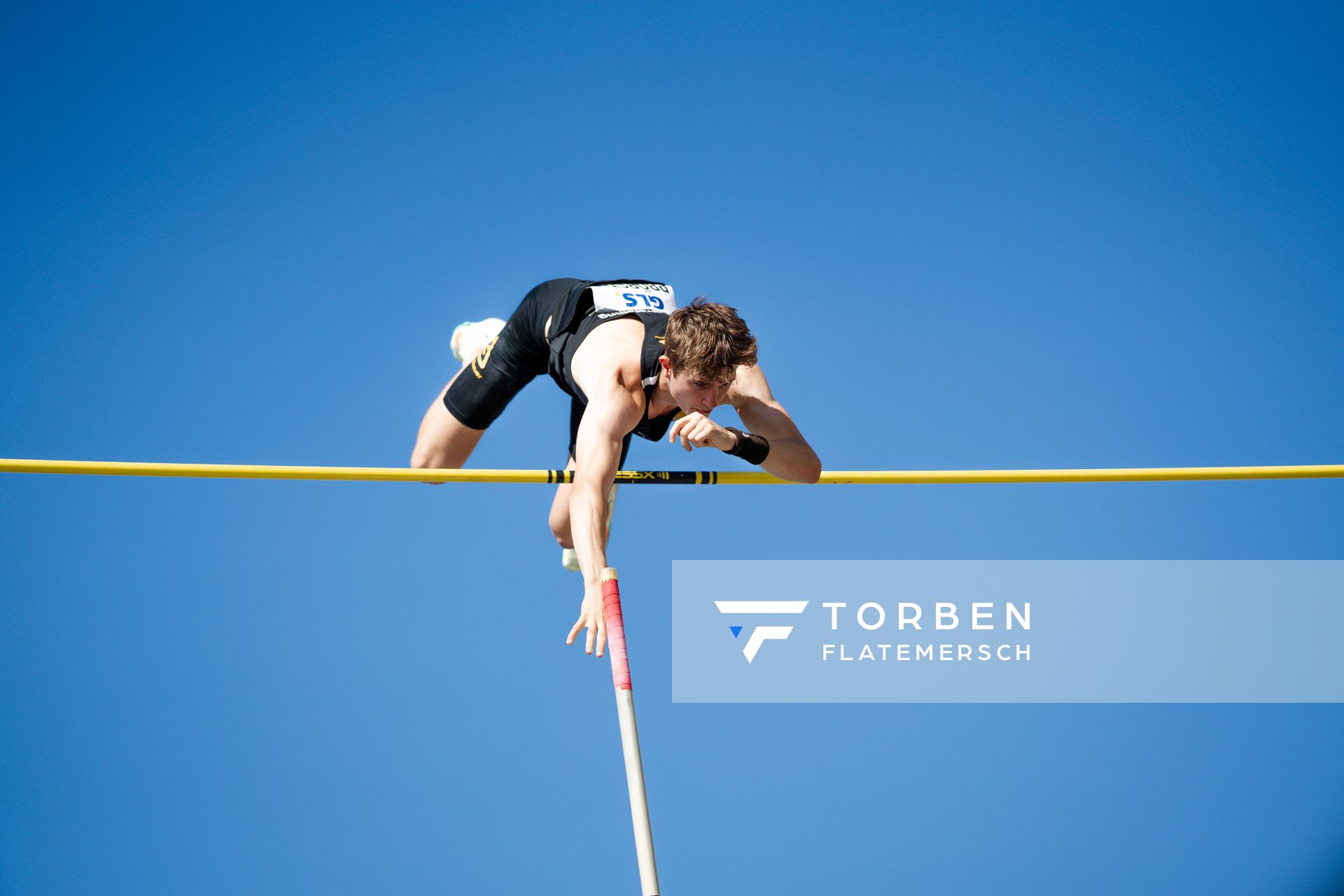 Louis Proebstle (TSV Graefelfing) beim Stabhochsprung der Deutschen Leichtathletik-Meisterschaften im Rahmen der Finals 2023 Rhein-Ruhr am 07.07.2023 am Rheinufer in Duesseldorf