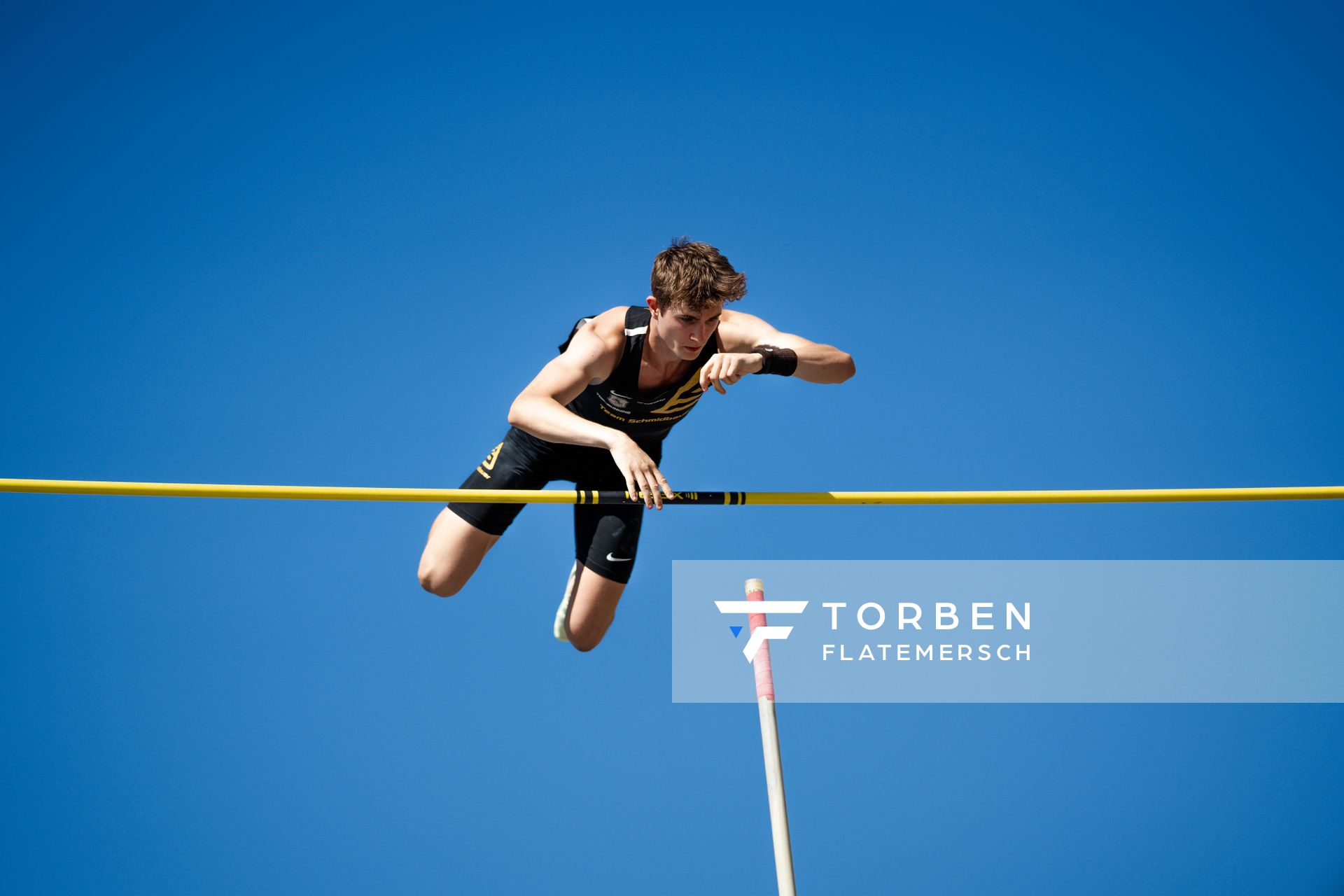 Louis Proebstle (TSV Graefelfing) beim Stabhochsprung der Deutschen Leichtathletik-Meisterschaften im Rahmen der Finals 2023 Rhein-Ruhr am 07.07.2023 am Rheinufer in Duesseldorf