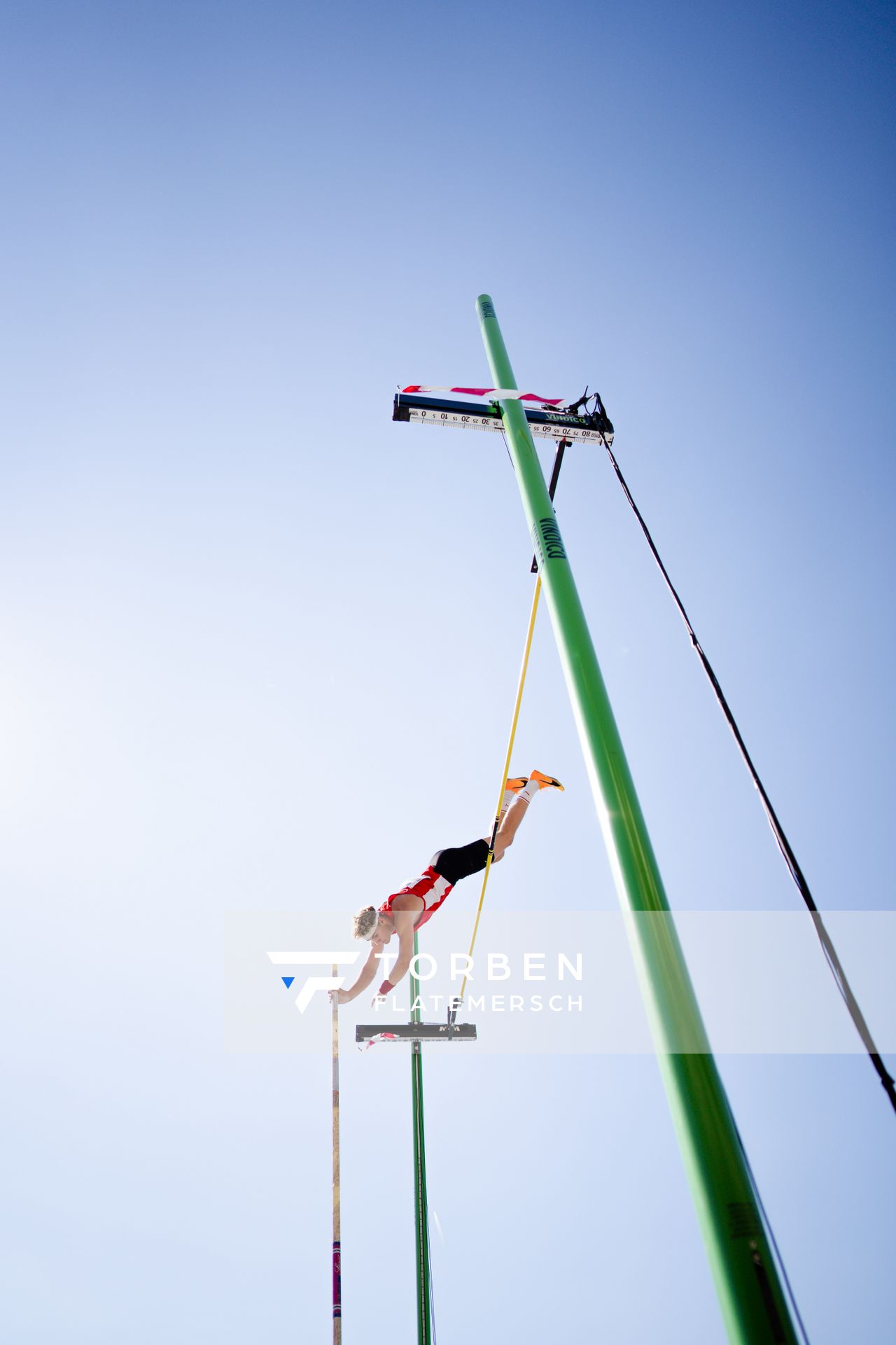 Till Marburger (LG Olympia Dortmund) beim Stabhochsprung der Deutschen Leichtathletik-Meisterschaften im Rahmen der Finals 2023 Rhein-Ruhr am 07.07.2023 am Rheinufer in Duesseldorf