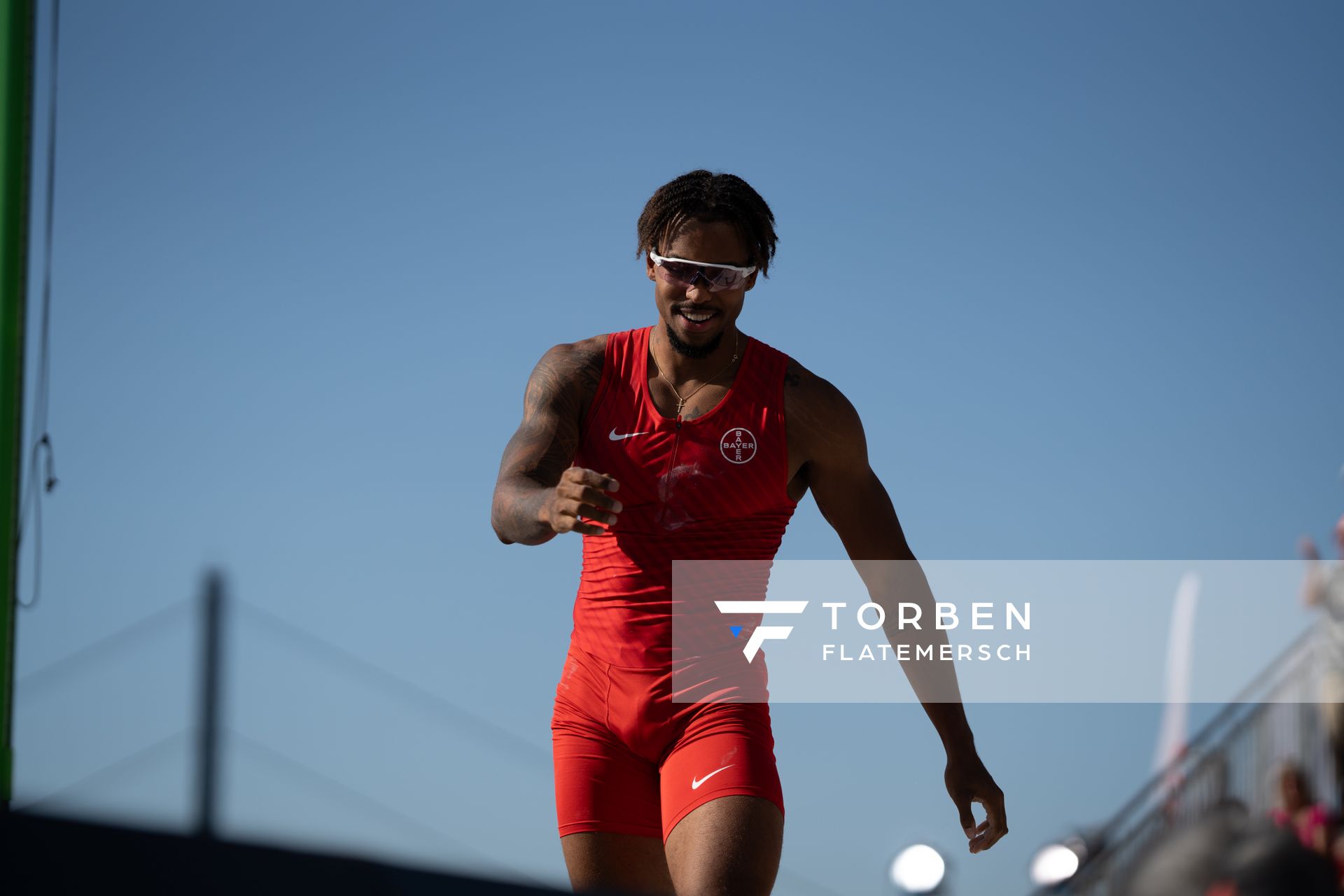 Bo Kanda Lita Baehre (TSV Bayer 04 Leverkusen) beim Stabhochsprung der Deutschen Leichtathletik-Meisterschaften im Rahmen der Finals 2023 Rhein-Ruhr am 07.07.2023 am Rheinufer in Duesseldorf