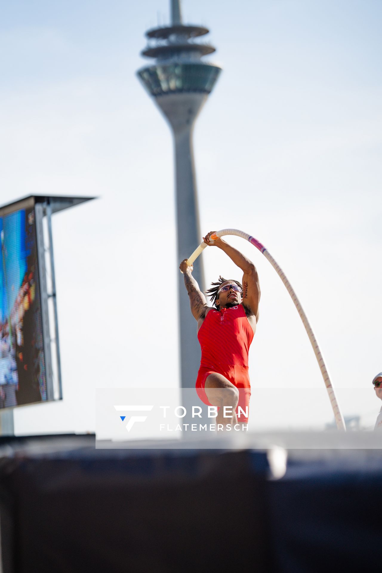 Bo Kanda Lita Baehre (TSV Bayer 04 Leverkusen) beim Stabhochsprung der Deutschen Leichtathletik-Meisterschaften im Rahmen der Finals 2023 Rhein-Ruhr am 07.07.2023 am Rheinufer in Duesseldorf