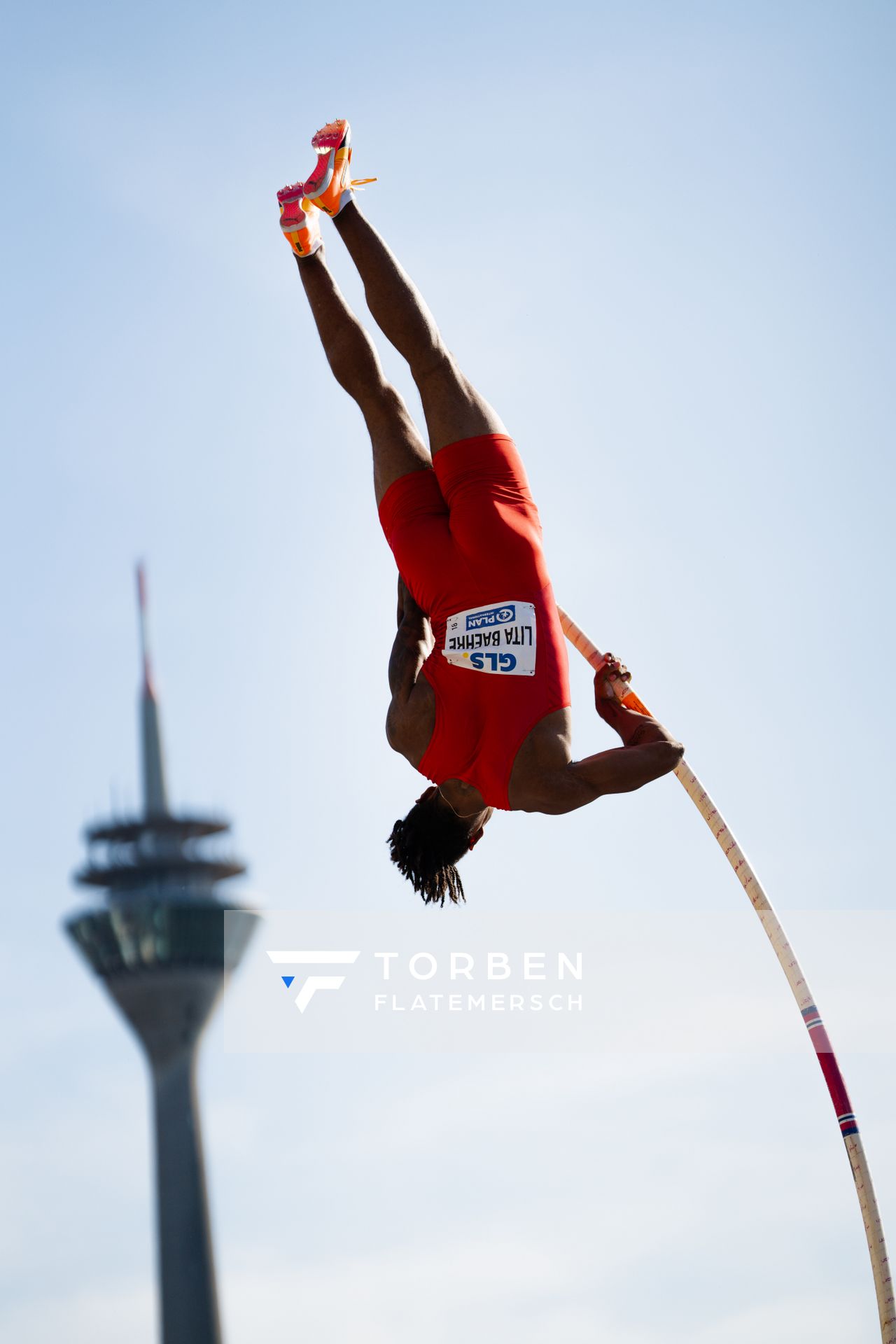 Bo Kanda Lita Baehre (TSV Bayer 04 Leverkusen) beim Stabhochsprung der Deutschen Leichtathletik-Meisterschaften im Rahmen der Finals 2023 Rhein-Ruhr am 07.07.2023 am Rheinufer in Duesseldorf