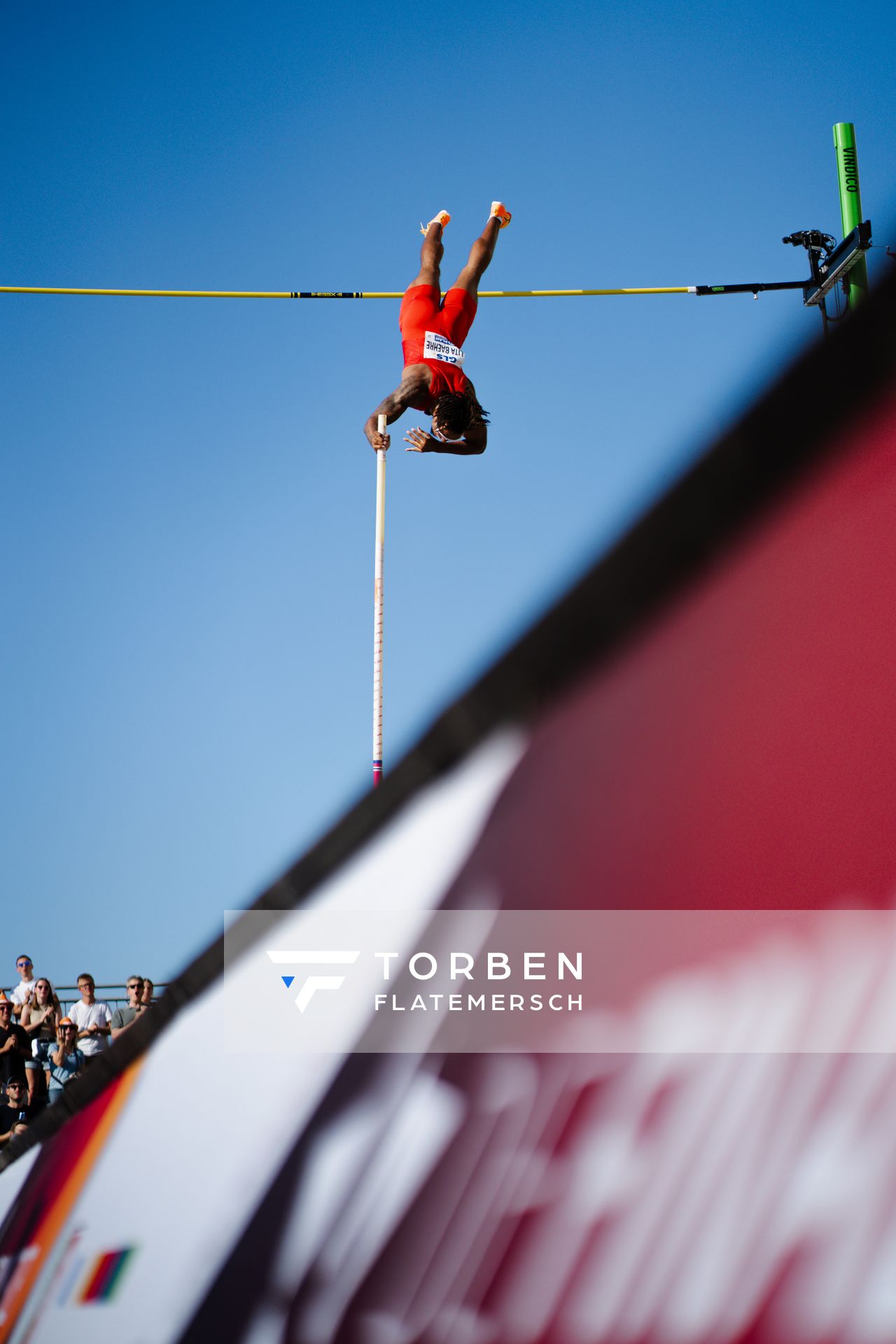 Bo Kanda Lita Baehre (TSV Bayer 04 Leverkusen) beim Stabhochsprung der Deutschen Leichtathletik-Meisterschaften im Rahmen der Finals 2023 Rhein-Ruhr am 07.07.2023 am Rheinufer in Duesseldorf