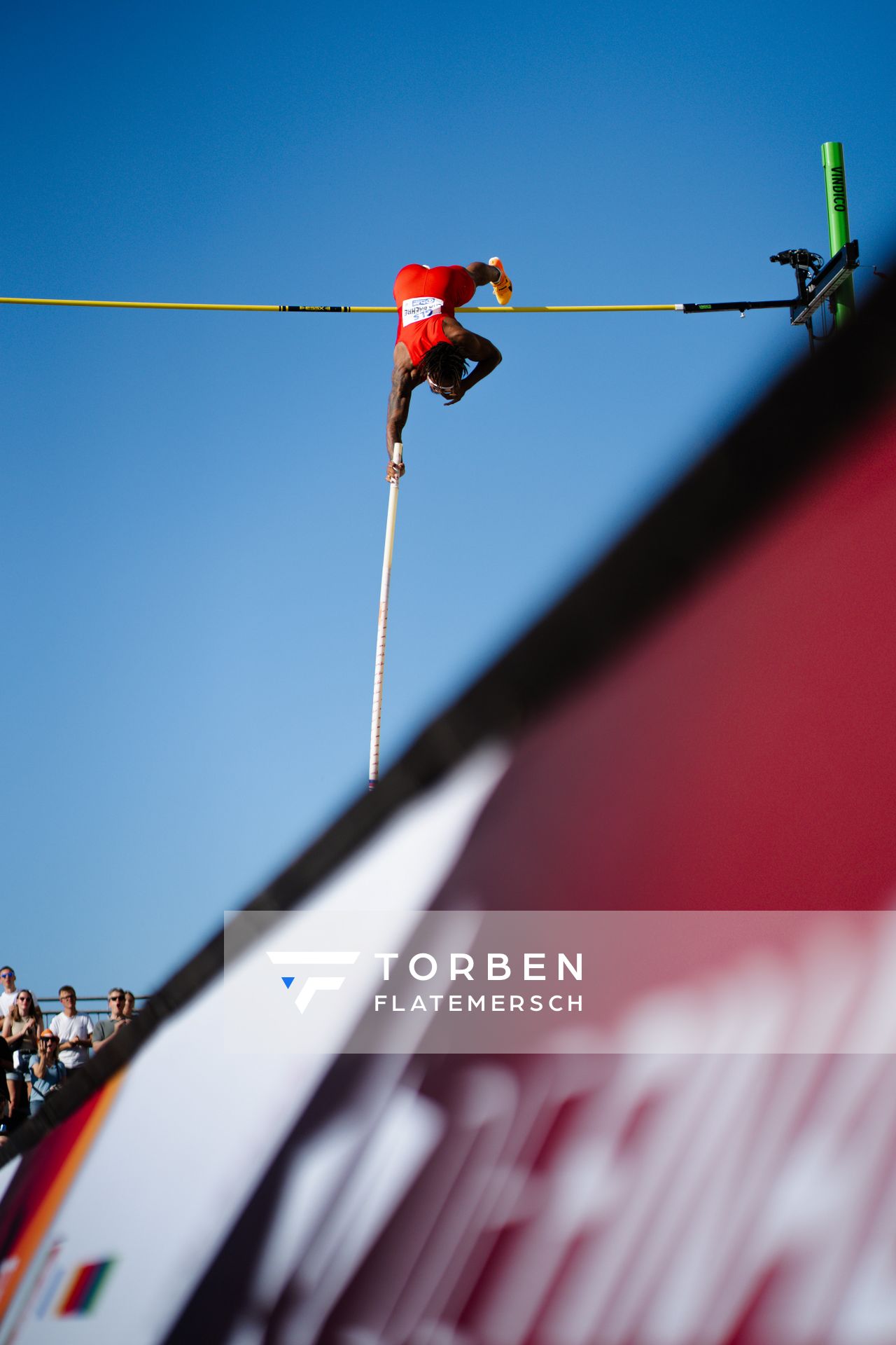 Bo Kanda Lita Baehre (TSV Bayer 04 Leverkusen) beim Stabhochsprung der Deutschen Leichtathletik-Meisterschaften im Rahmen der Finals 2023 Rhein-Ruhr am 07.07.2023 am Rheinufer in Duesseldorf