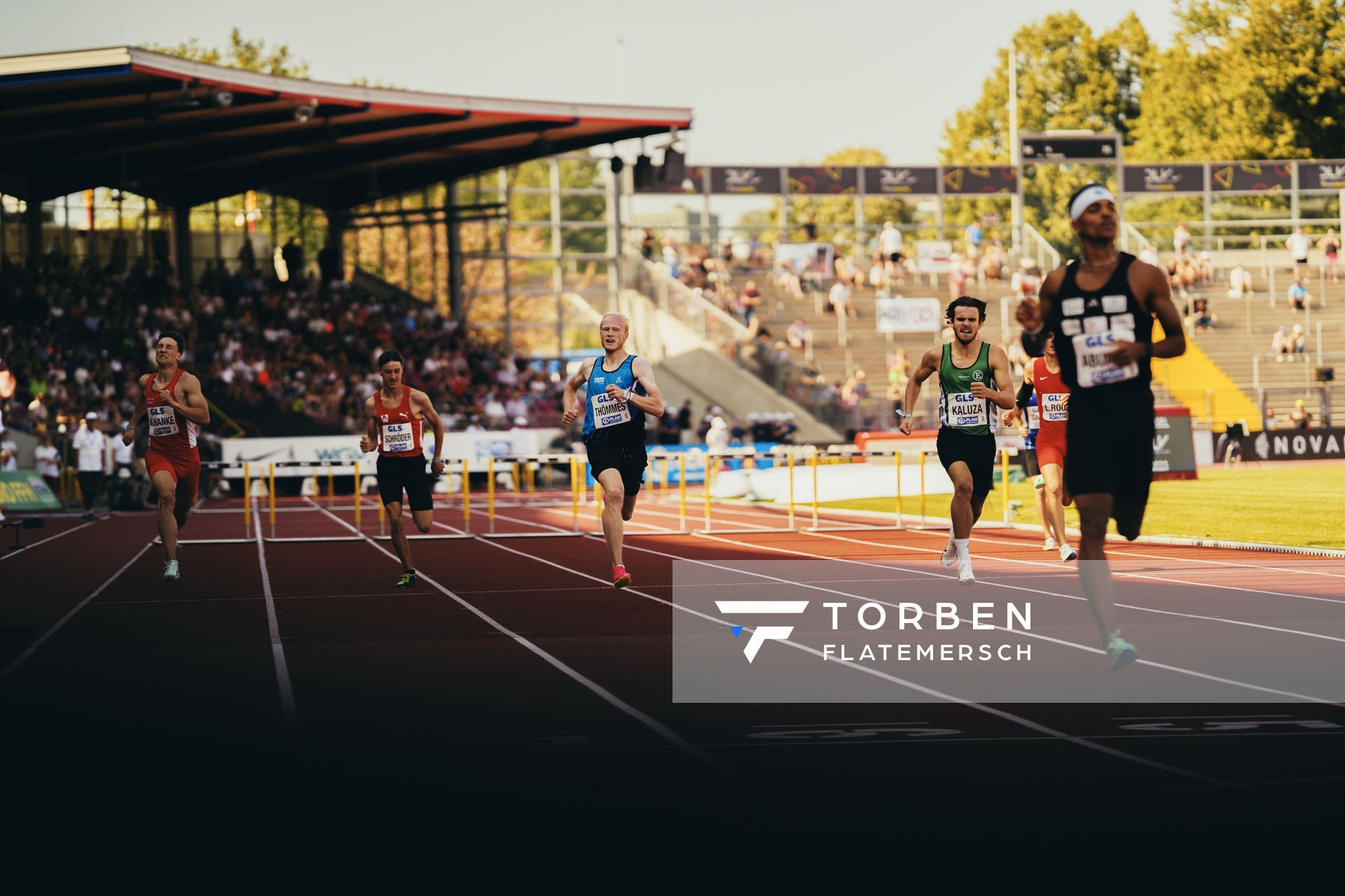 Niclas Jan Kaluza (Eintracht Hildesheim), Samuel Malte Thoemmes (LG UnterluessFassbergOldendorf) während der 113. Deutschen Leichtathletik-Meisterschaften am 08.07.2023 im Auestadion in Kassel