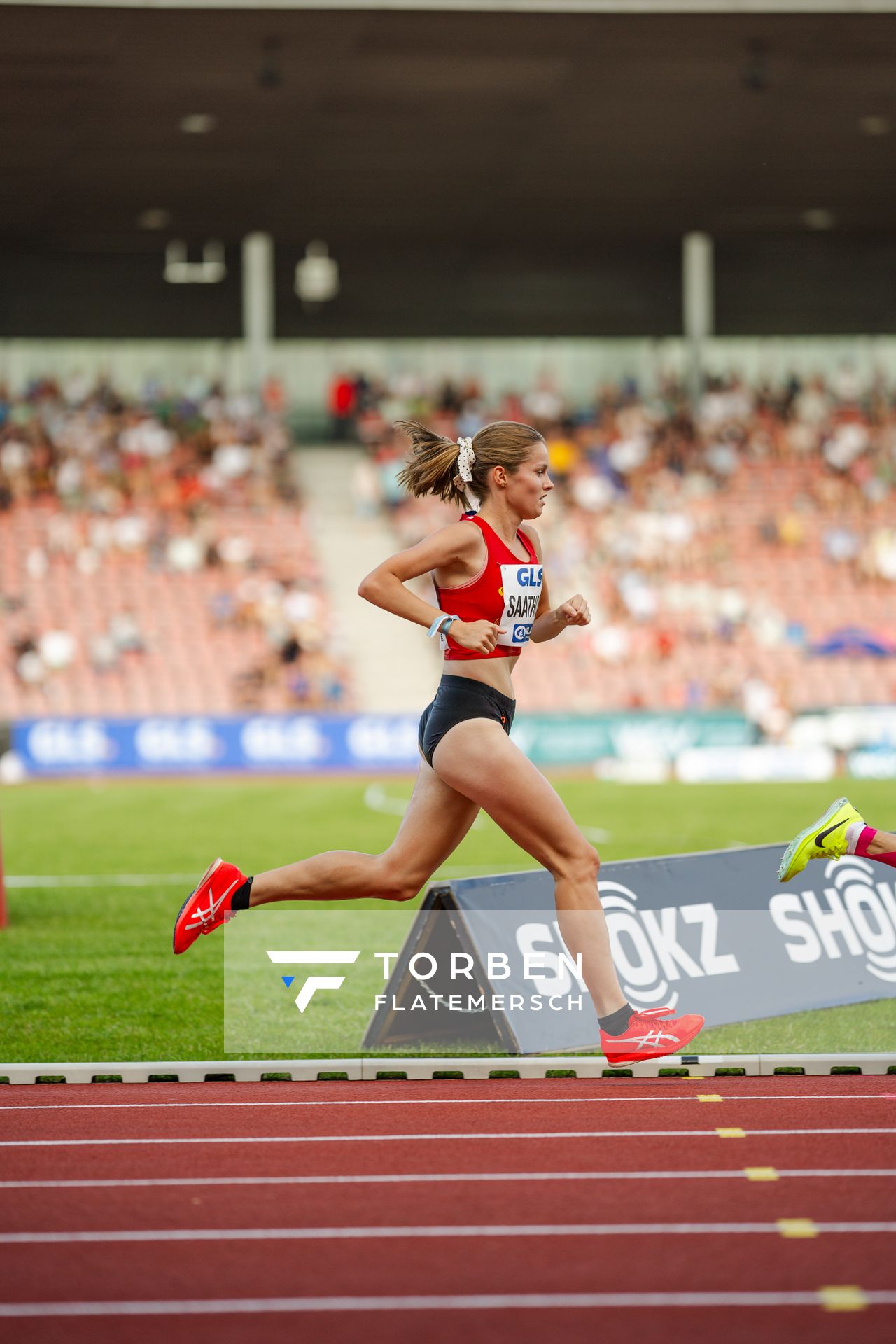 Katharina Saathoff (Braunschweiger Laufclub) während der 113. Deutschen Leichtathletik-Meisterschaften am 08.07.2023 im Auestadion in Kassel