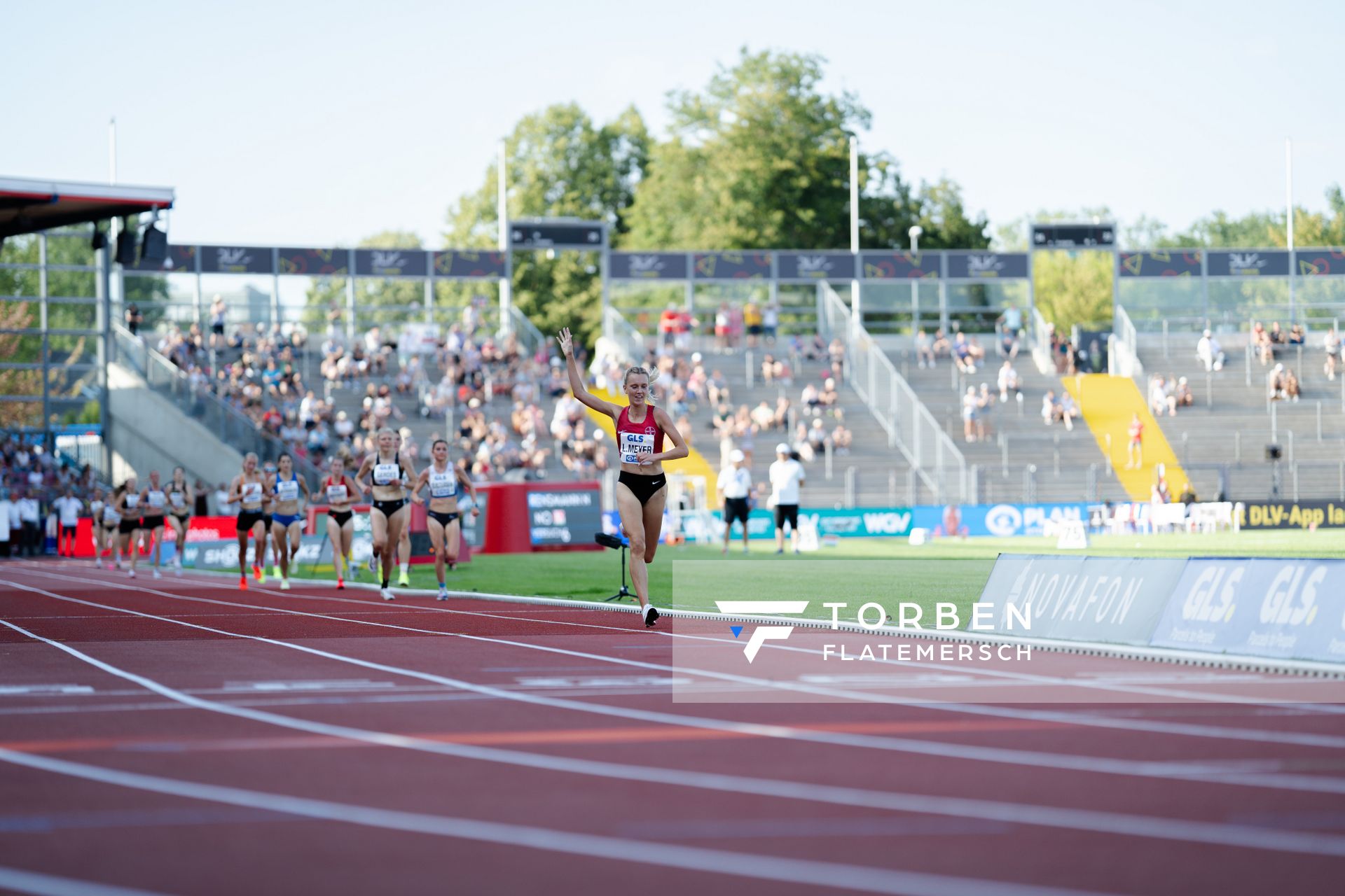 Lea Meyer (TSV Bayer 04 Leverkusen) während der 113. Deutschen Leichtathletik-Meisterschaften am 08.07.2023 im Auestadion in Kassel