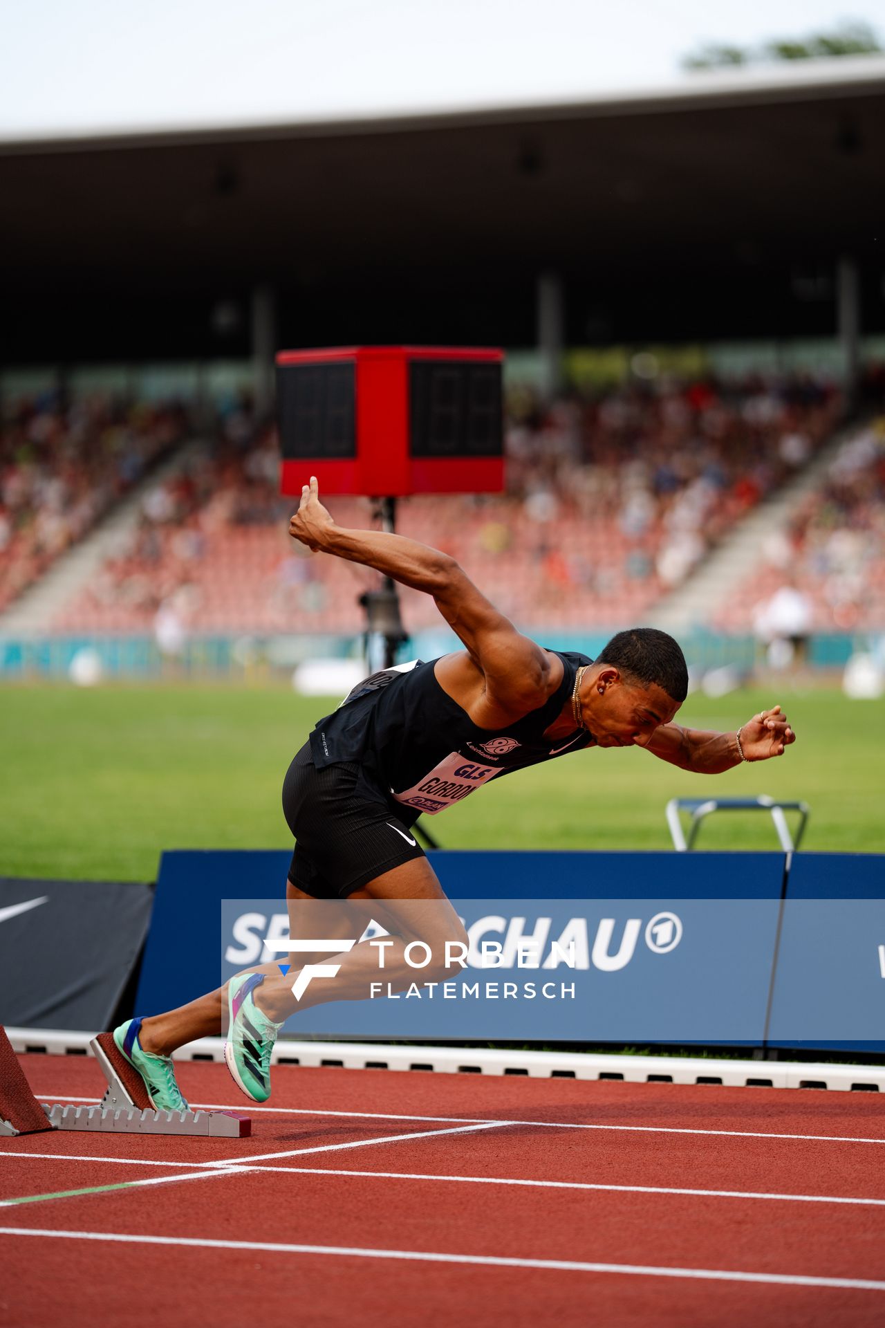 Jordan Gordon (Hannover 96) während der 113. Deutschen Leichtathletik-Meisterschaften am 09.07.2023 im Auestadion in Kassel