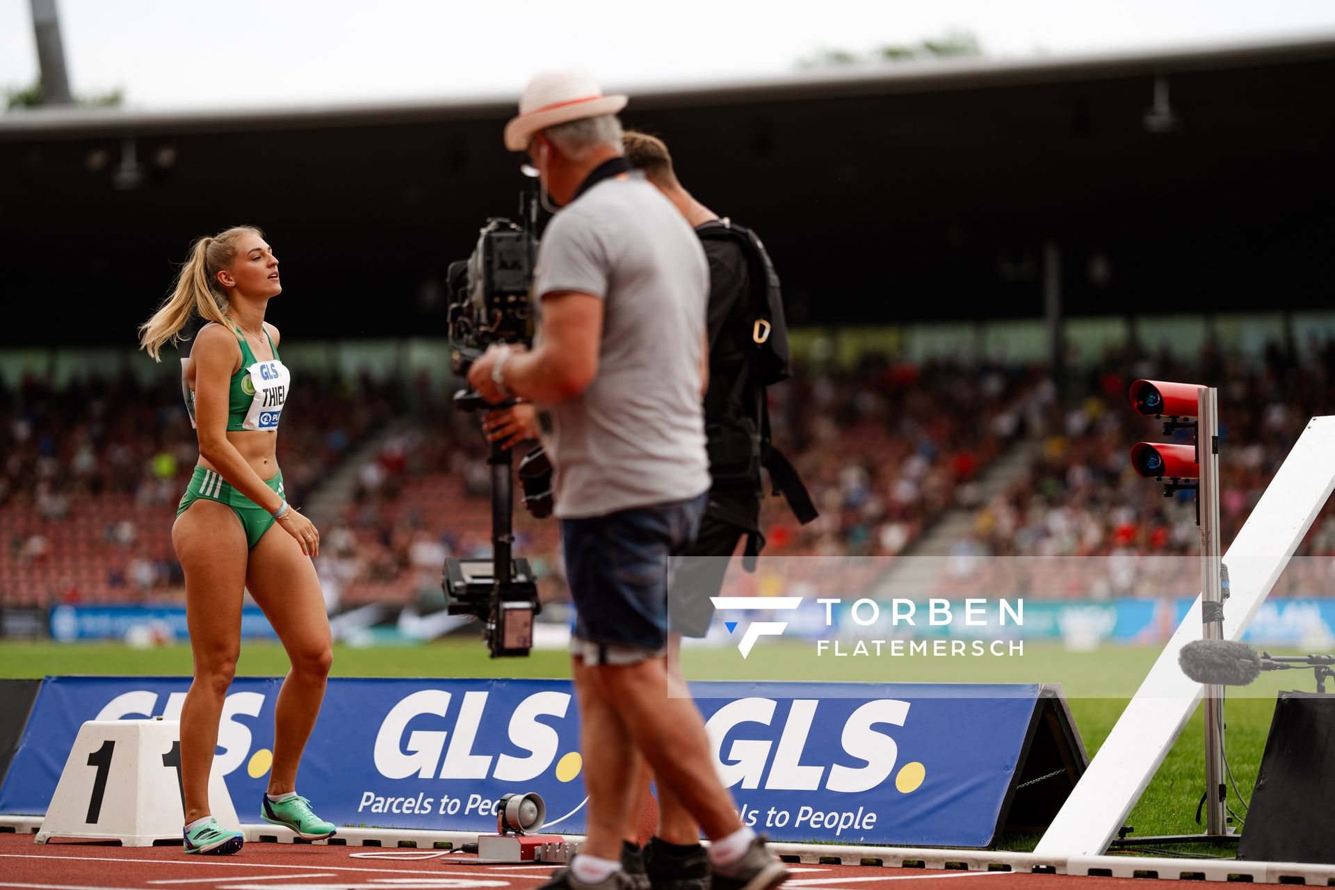 Luna Thiel (Vfl Wolfsburg) während der 113. Deutschen Leichtathletik-Meisterschaften am 09.07.2023 im Auestadion in Kassel