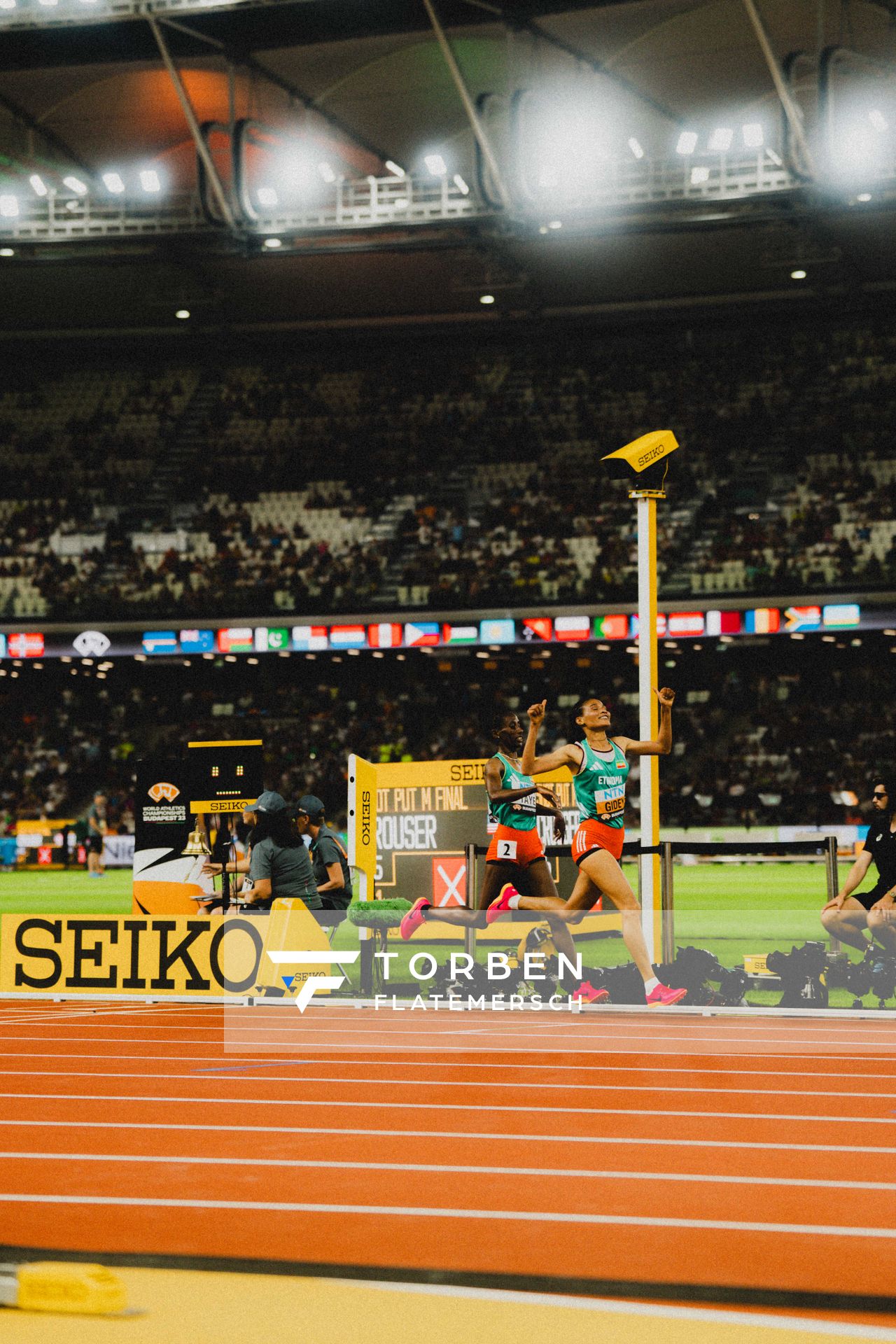 Letesenbet Gidey (ETH/Ethiopia), Ejgayehu Taye (ETH/Ethiopa) on Day 1 of the World Athletics Championships Budapest 23 at the National Athletics Centre in Budapest, Hungary on August 19, 2023.