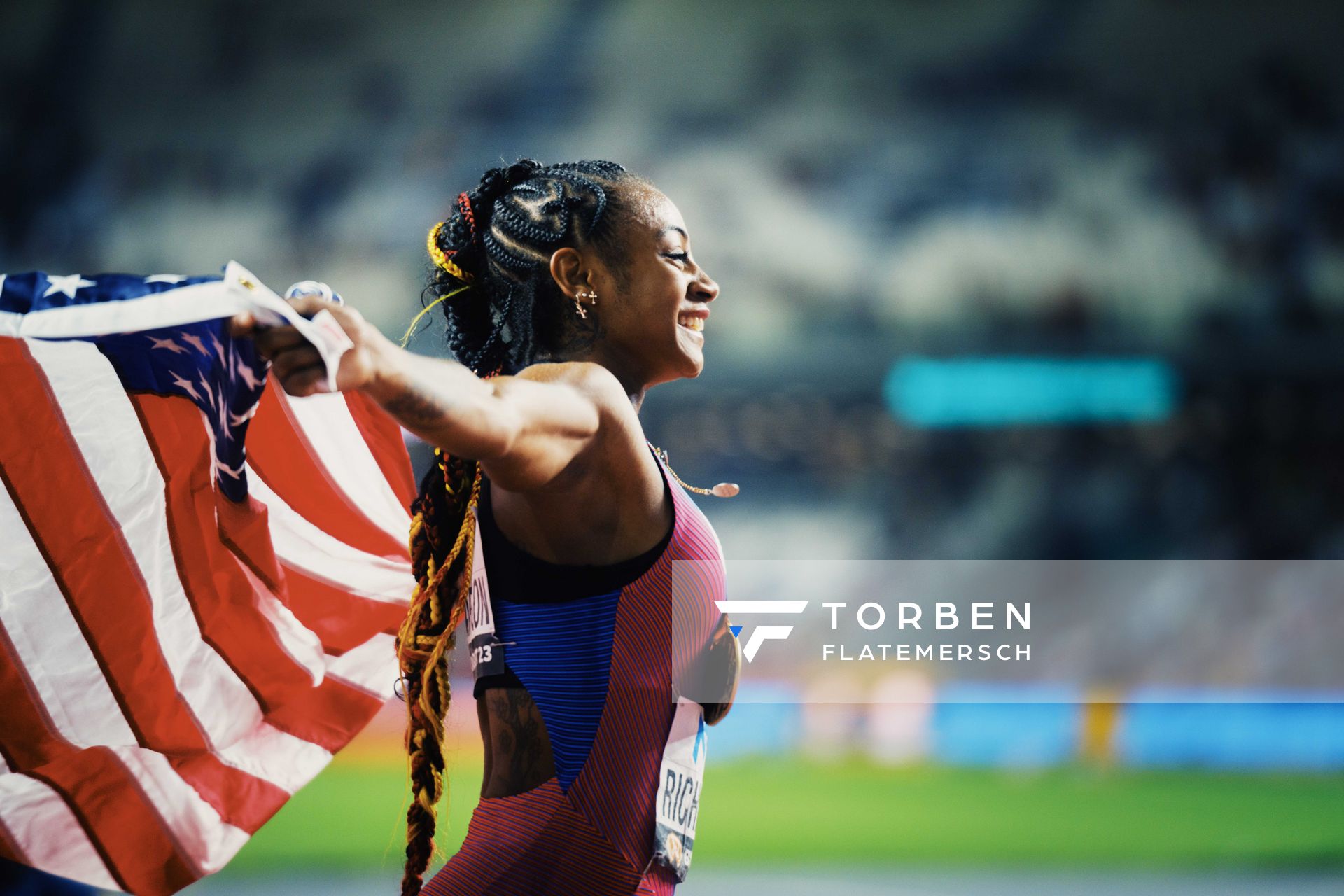 Sha'Carri Richardson (USA/United States) during the 10,000 Metres on Day 3 of the World Athletics Championships Budapest 23 at the National Athletics Centre in Budapest, Hungary on August 21, 2023.