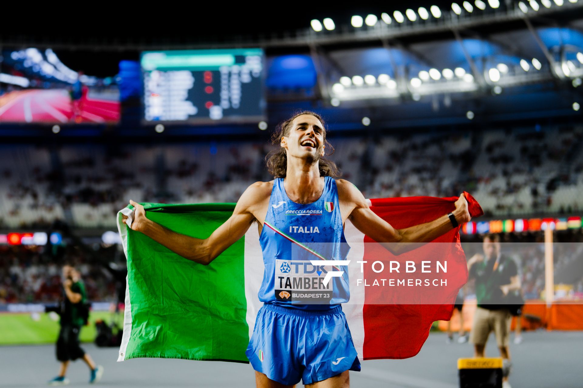 Gianmarco Tamberi (ITA/Italy) during the High Jump on Day 4 of the World Athletics Championships Budapest 23 at the National Athletics Centre in Budapest, Hungary on August 22, 2023.