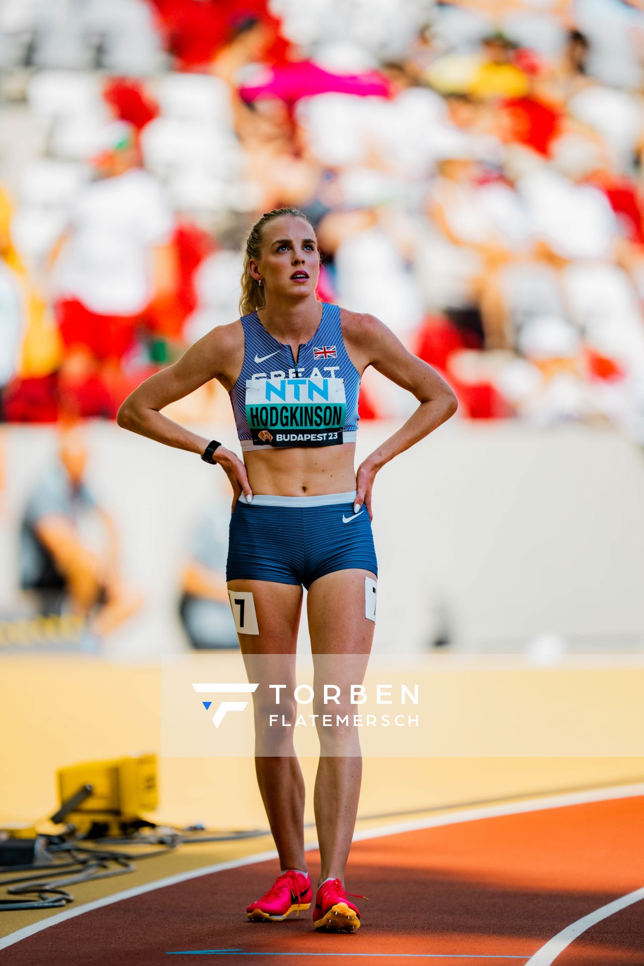 Keely Hodgkinson (GBR/Great Britain) during the 800 Metres on Day 5 of the World Athletics Championships Budapest 23 at the National Athletics Centre in Budapest, Hungary on August 23, 2023.