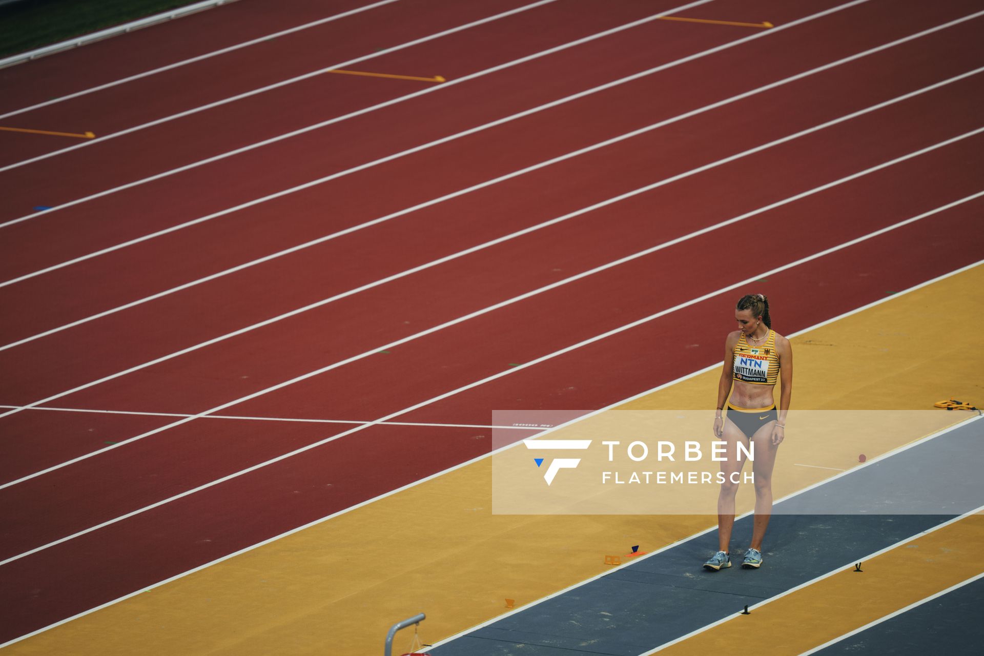 Kira Wittmann (GER/Germany) during the Triple Jump on Day 5 of the World Athletics Championships Budapest 23 at the National Athletics Centre in Budapest, Hungary on August 23, 2023.