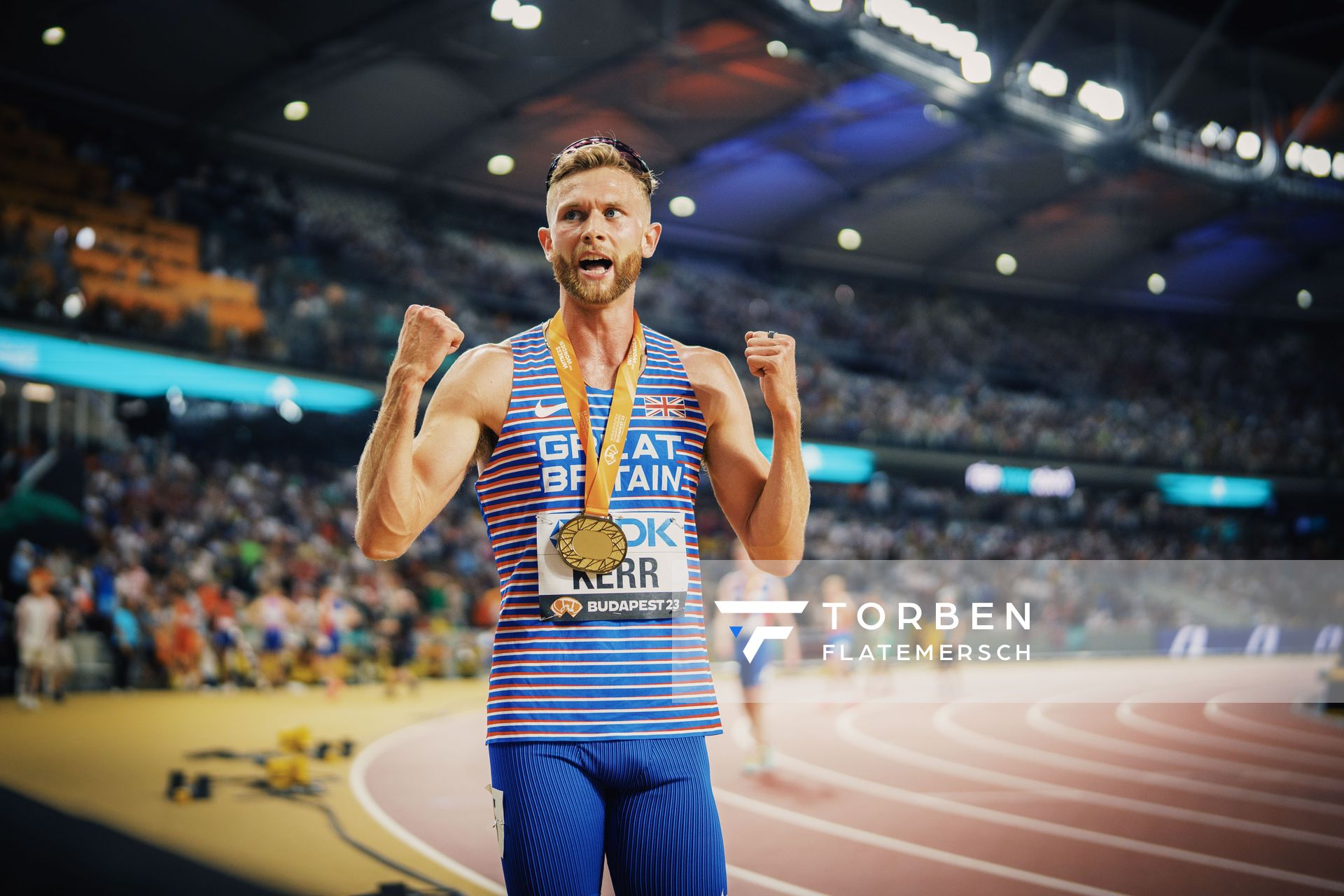 Josh Kerr (GBR/Great Britain & N.I.) during the 1500 Metres Final on Day 5 of the World Athletics Championships Budapest 23 at the National Athletics Centre in Budapest, Hungary on August 23, 2023.