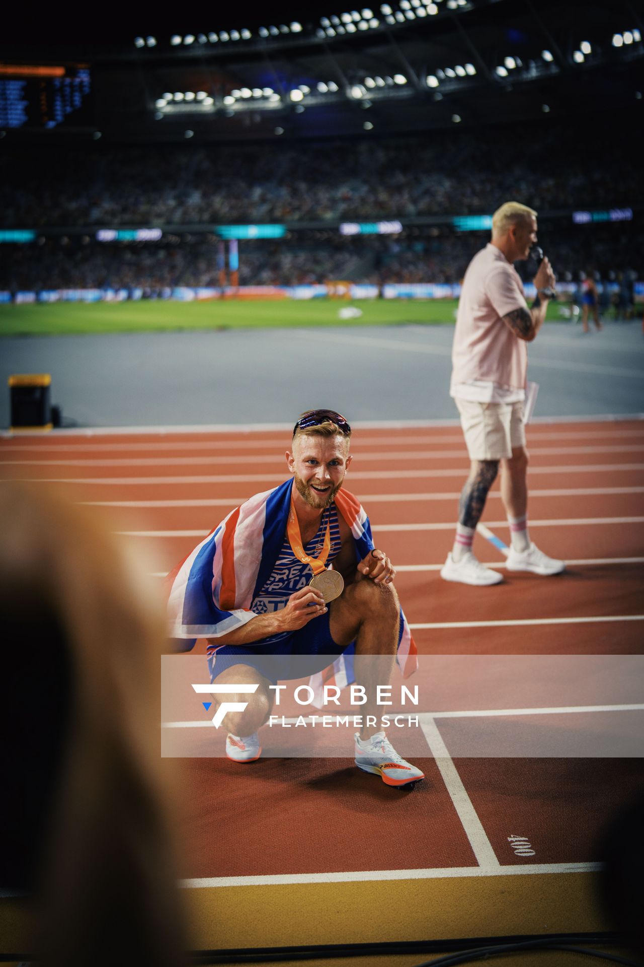 Josh Kerr (GBR/Great Britain & N.I.) during the 1500 Metres Final on Day 5 of the World Athletics Championships Budapest 23 at the National Athletics Centre in Budapest, Hungary on August 23, 2023.