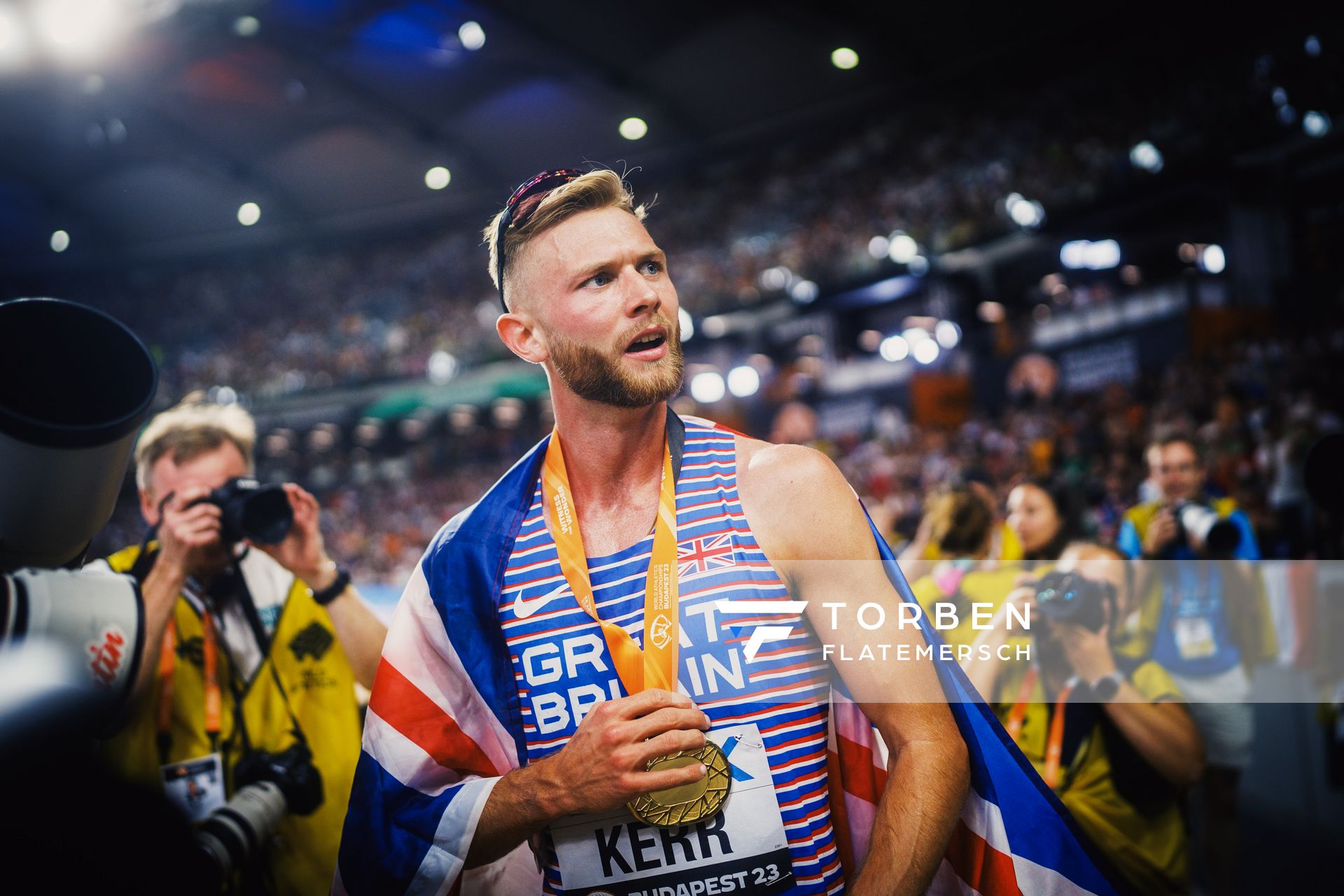 Josh Kerr (GBR/Great Britain & N.I.) during the 1500 Metres Final on Day 5 of the World Athletics Championships Budapest 23 at the National Athletics Centre in Budapest, Hungary on August 23, 2023.