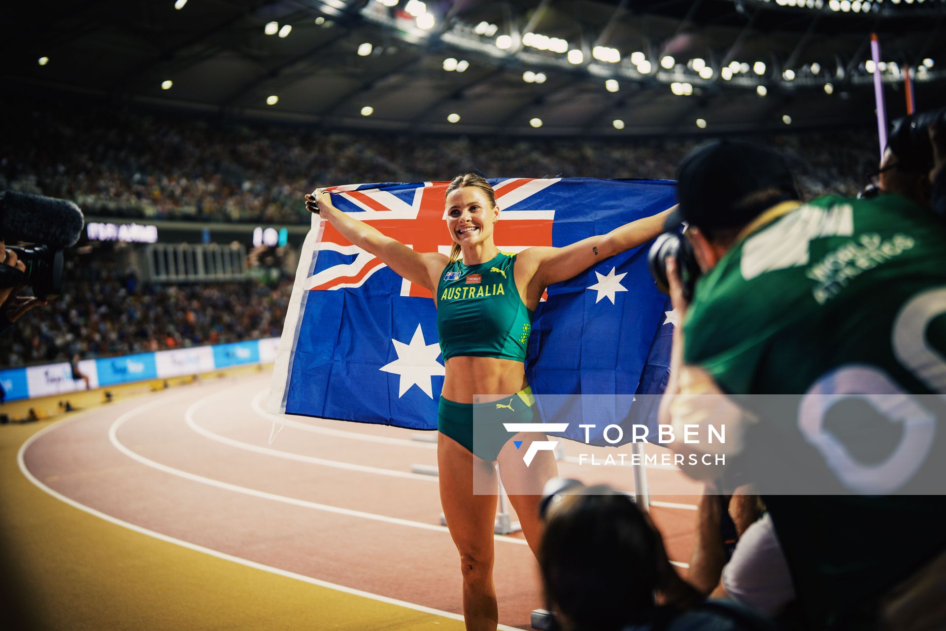 Nina Kennedy (AUS/Australia) on Day 5 of the World Athletics Championships Budapest 23 at the National Athletics Centre in Budapest, Hungary on August 23, 2023.