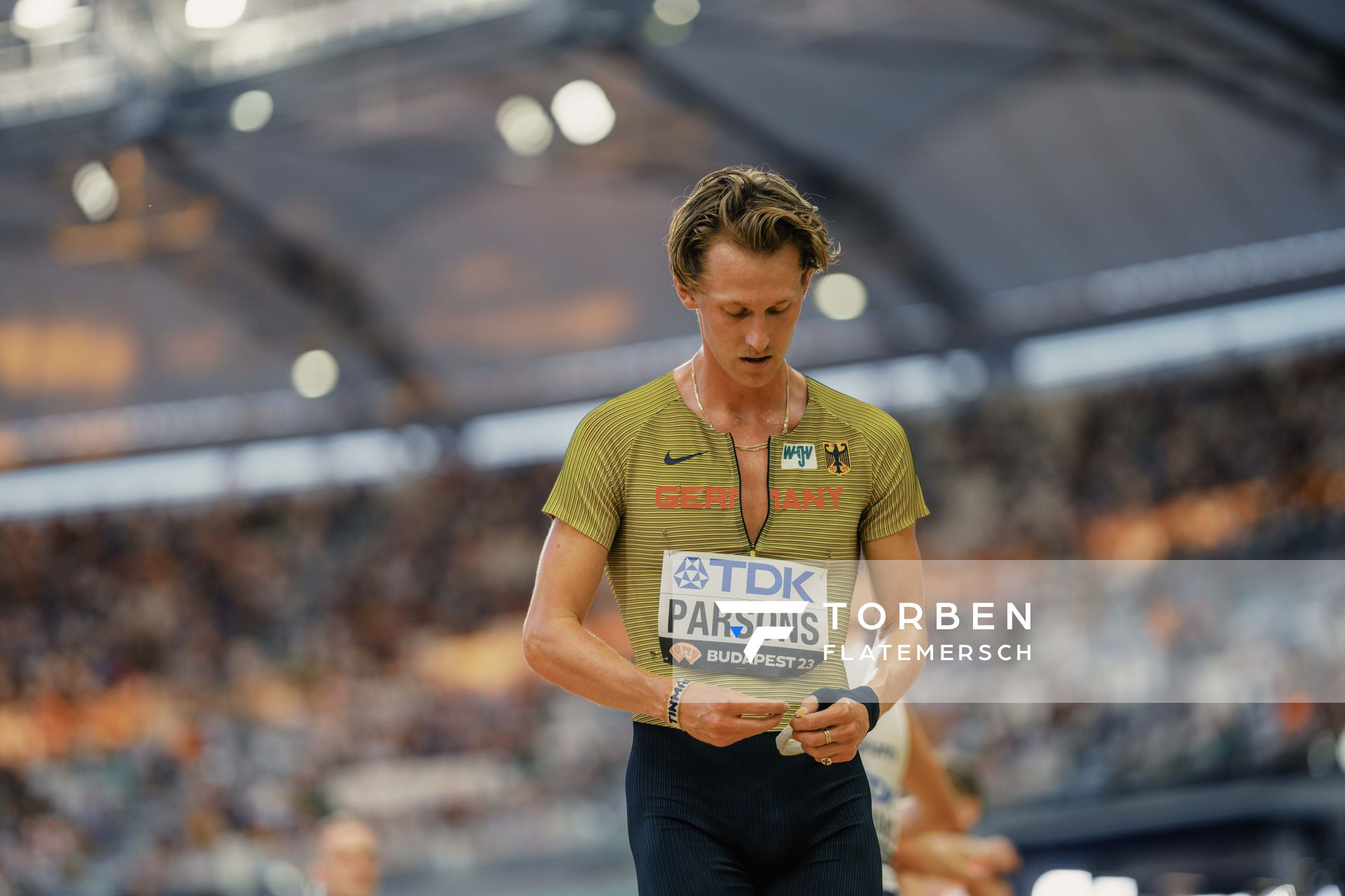 Sam Parsons (GER/Germany) during the 5000 Metres on Day 6 of the World Athletics Championships Budapest 23 at the National Athletics Centre in Budapest, Hungary on August 24, 2023.