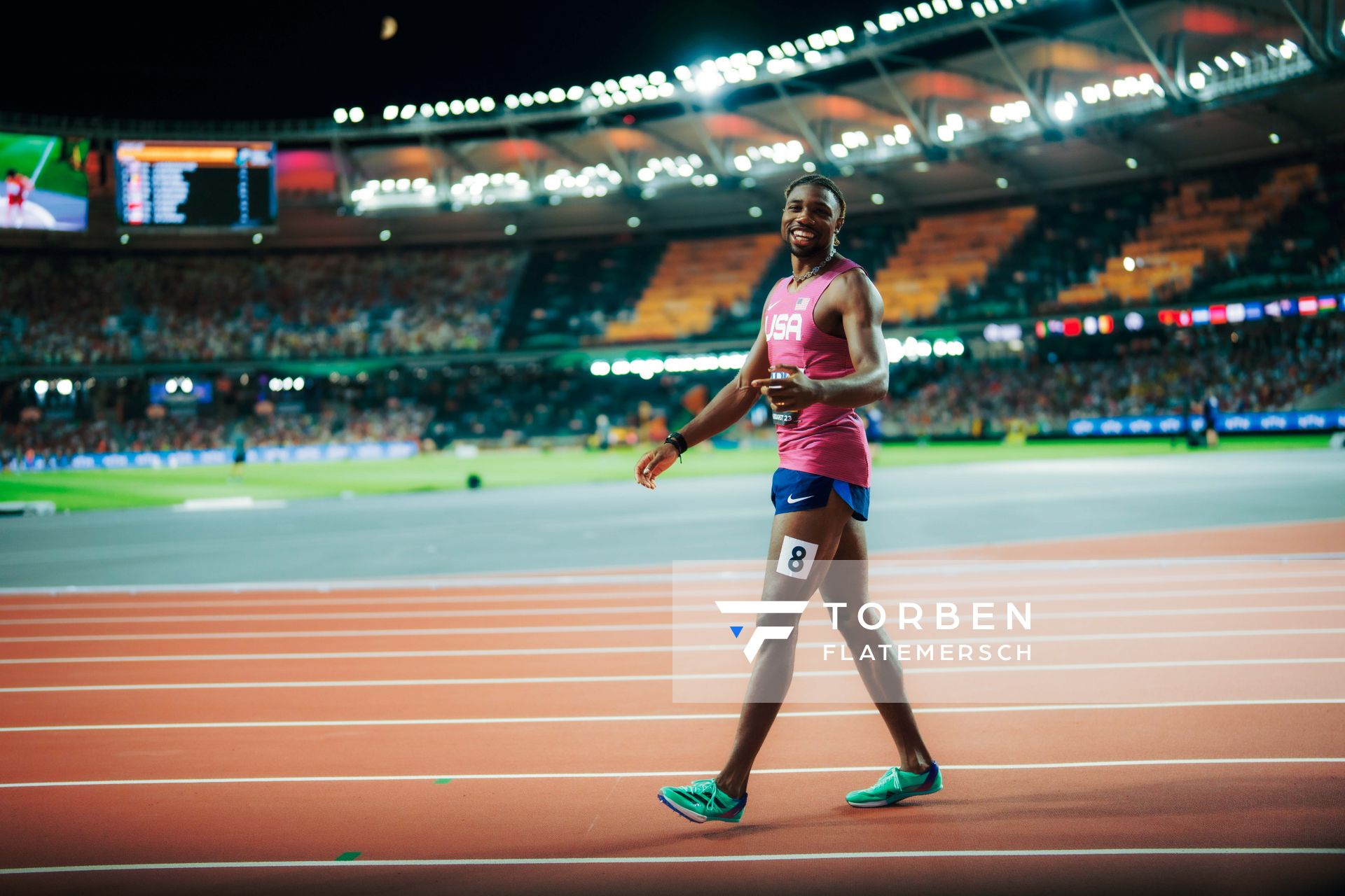 Noah Lyles (USA/United States) on Day 6 of the World Athletics Championships Budapest 23 at the National Athletics Centre in Budapest, Hungary on August 24, 2023.