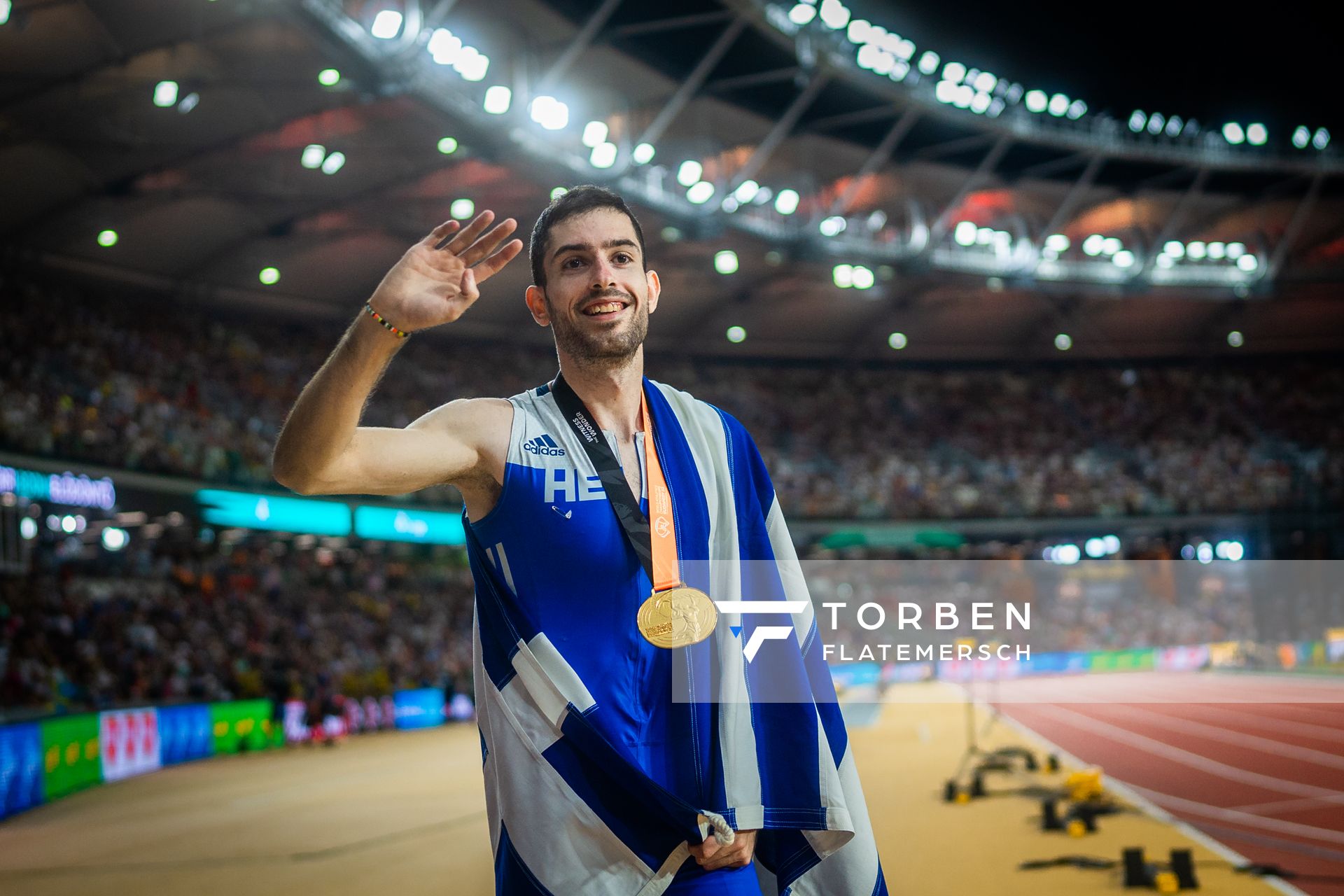 Miltiadis Tentoglou (GRE/Greece) during the Long Jump Final on Day 6 of the World Athletics Championships Budapest 23 at the National Athletics Centre in Budapest, Hungary on August 24, 2023.