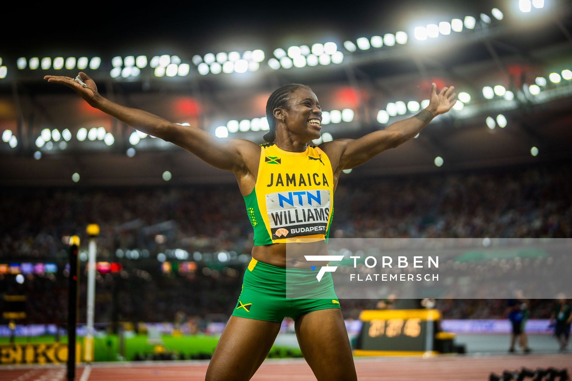 Danielle Williams (JAM/Jamaica) during the 100 Metres Hurdles on Day 6 of the World Athletics Championships Budapest 23 at the National Athletics Centre in Budapest, Hungary on August 24, 2023.