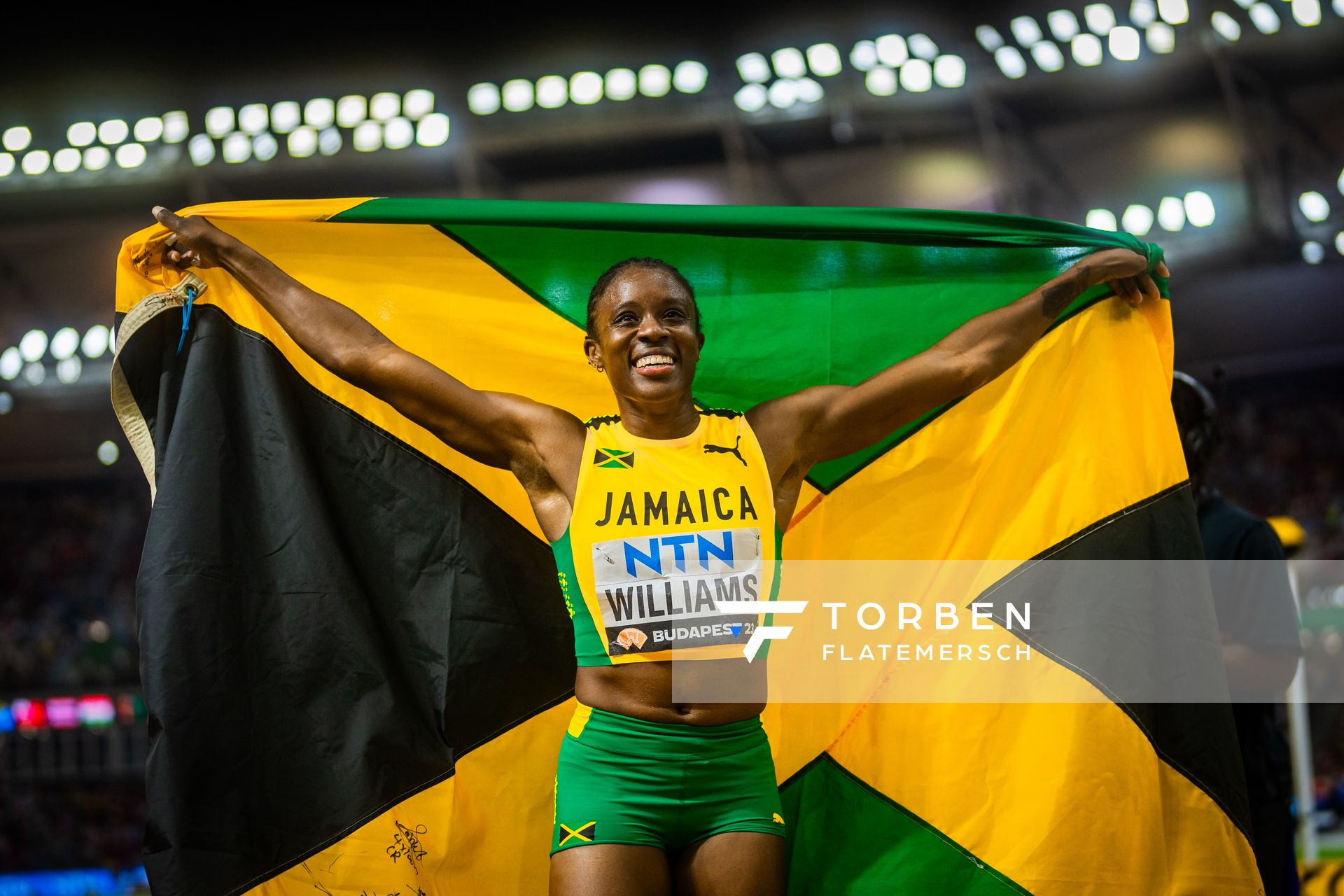 Danielle Williams (JAM/Jamaica) during the 100 Metres Hurdles on Day 6 of the World Athletics Championships Budapest 23 at the National Athletics Centre in Budapest, Hungary on August 24, 2023.
