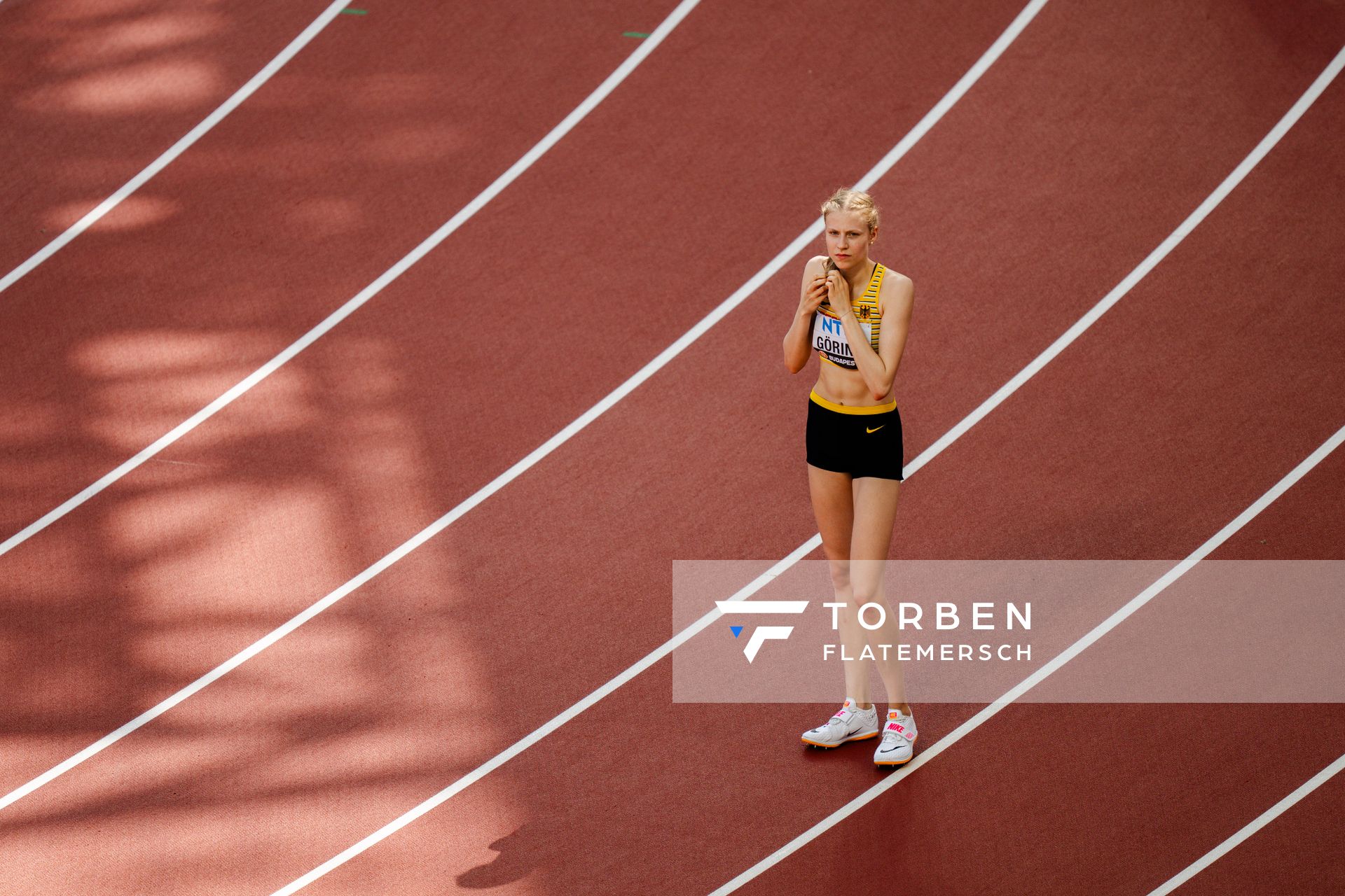 Johanna Göring (GER/Germany) during the High Jump on Day 7 of the World Athletics Championships Budapest 23 at the National Athletics Centre in Budapest, Hungary on August 25, 2023.