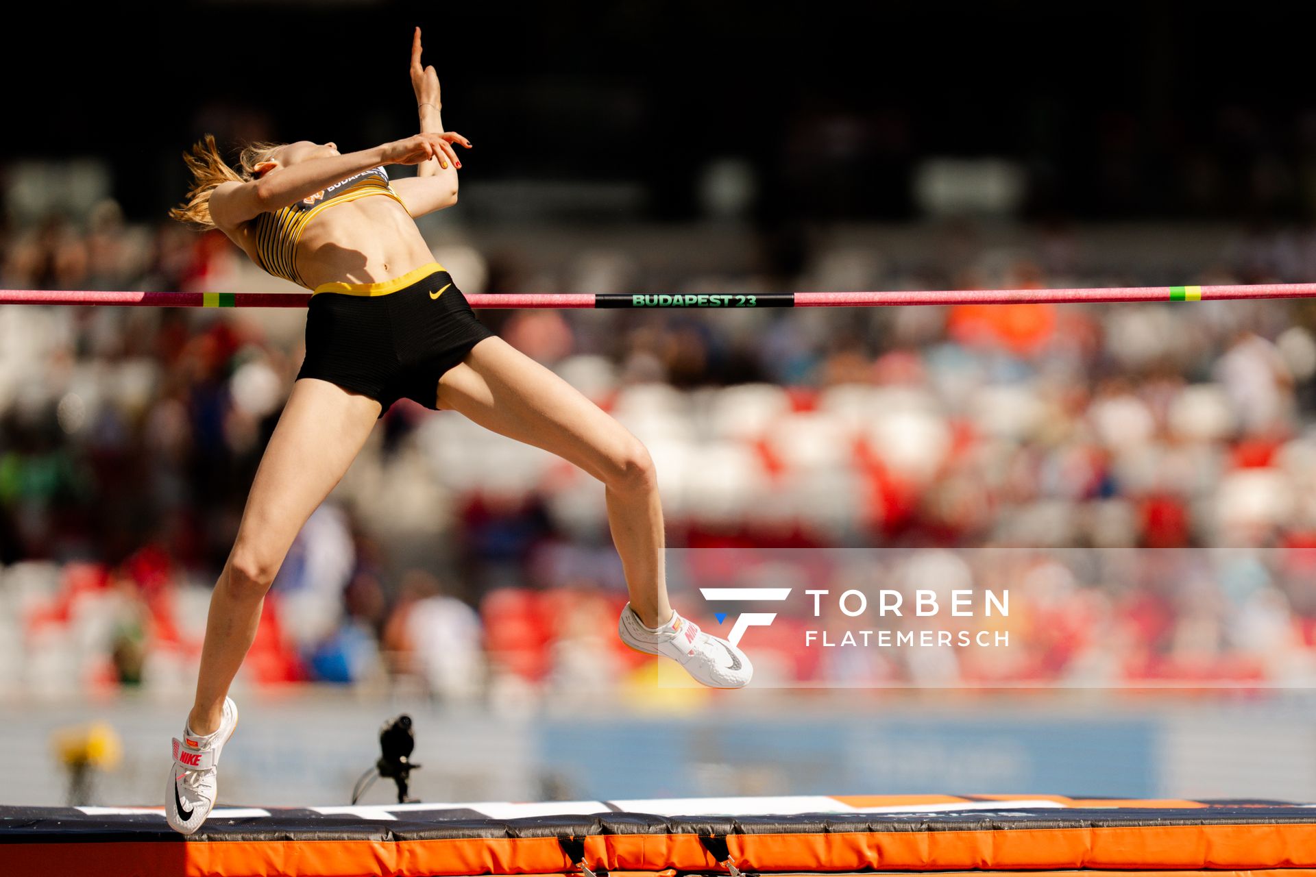 Johanna Göring (GER/Germany) during the High Jump on Day 7 of the World Athletics Championships Budapest 23 at the National Athletics Centre in Budapest, Hungary on August 25, 2023.