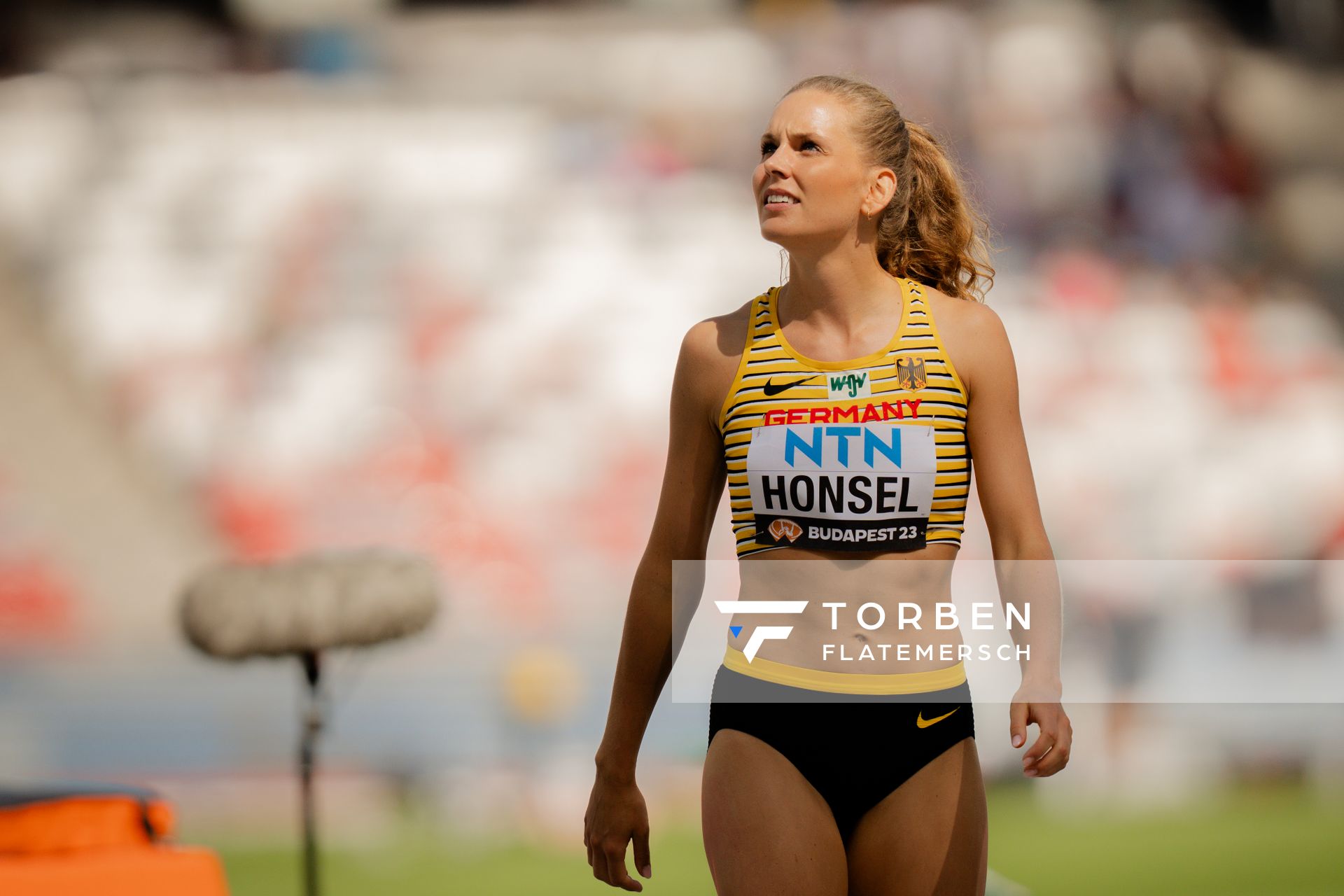 Christina Honsel (GER/Germany) during the High Jump on Day 7 of the World Athletics Championships Budapest 23 at the National Athletics Centre in Budapest, Hungary on August 25, 2023.