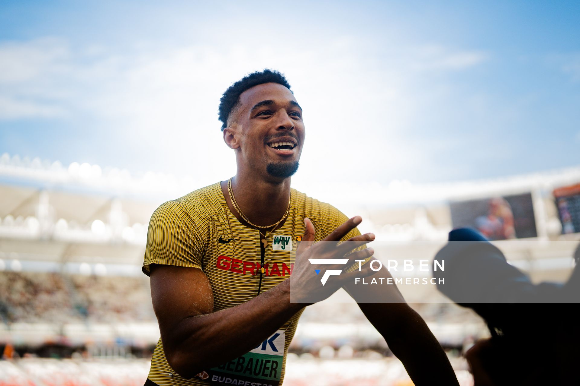 Leo Neugebauer (GER/Germany) during the Decathlon Long Jump on Day 6 of the World Athletics Championships Budapest 23 at the National Athletics Centre in Budapest, Hungary on August 24, 2023.