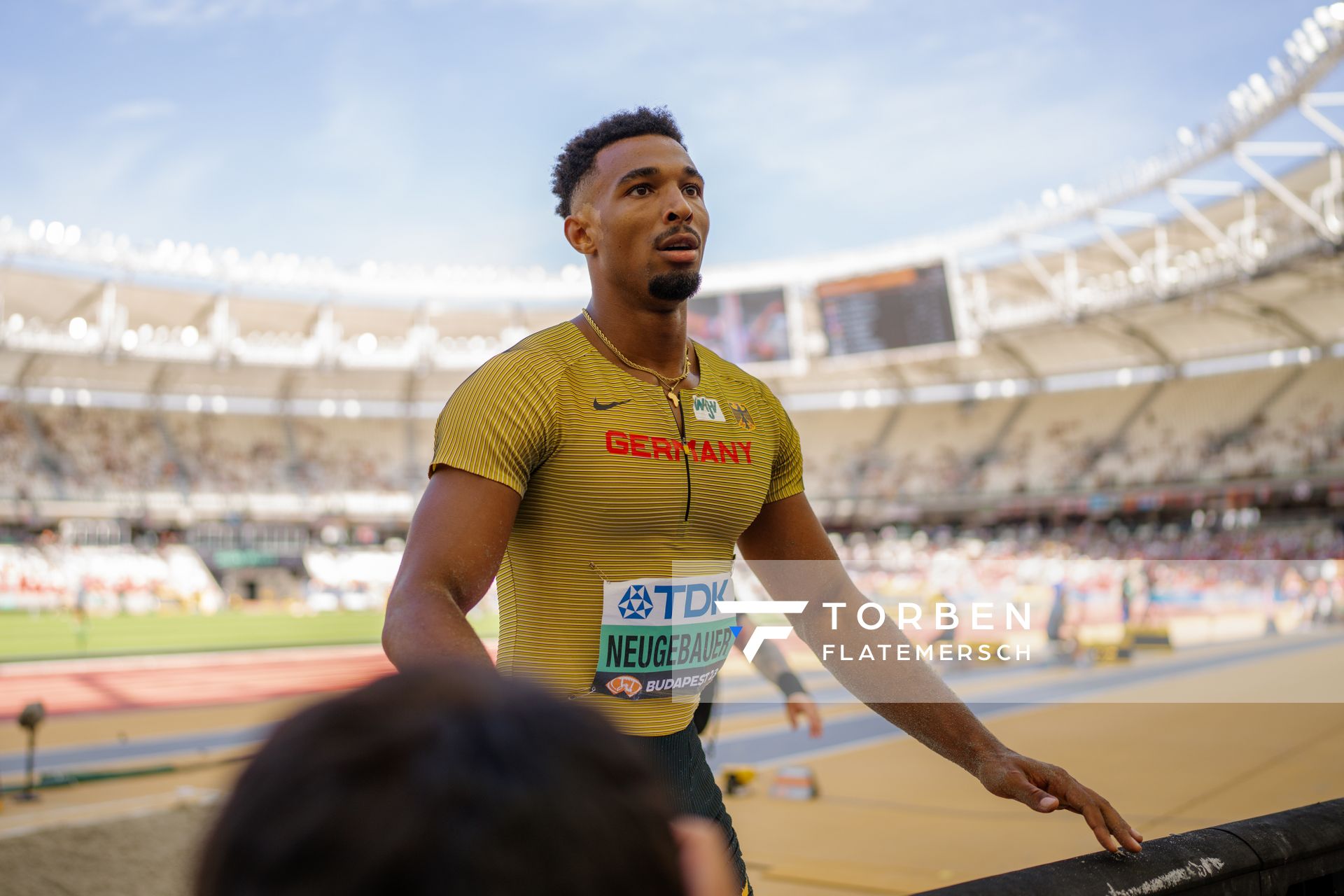 Leo Neugebauer (GER/Germany) during the Decathlon Long Jump on Day 6 of the World Athletics Championships Budapest 23 at the National Athletics Centre in Budapest, Hungary on August 24, 2023.