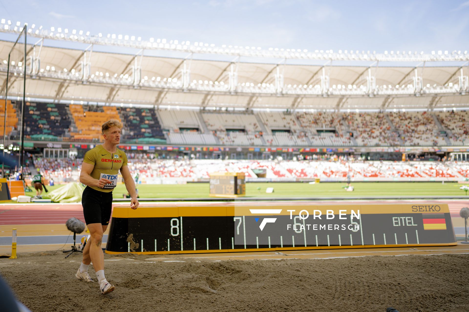 Manuel Eitel (GER/Germany) during the Decathlon Long Jump on Day 6 of the World Athletics Championships Budapest 23 at the National Athletics Centre in Budapest, Hungary on August 24, 2023.