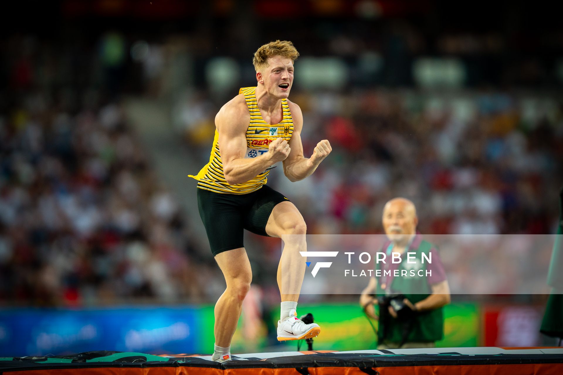 Manuel Eitel (GER/Germany) during the Decathlon High Jump on Day 7 of the World Athletics Championships Budapest 23 at the National Athletics Centre in Budapest, Hungary on August 25, 2023.