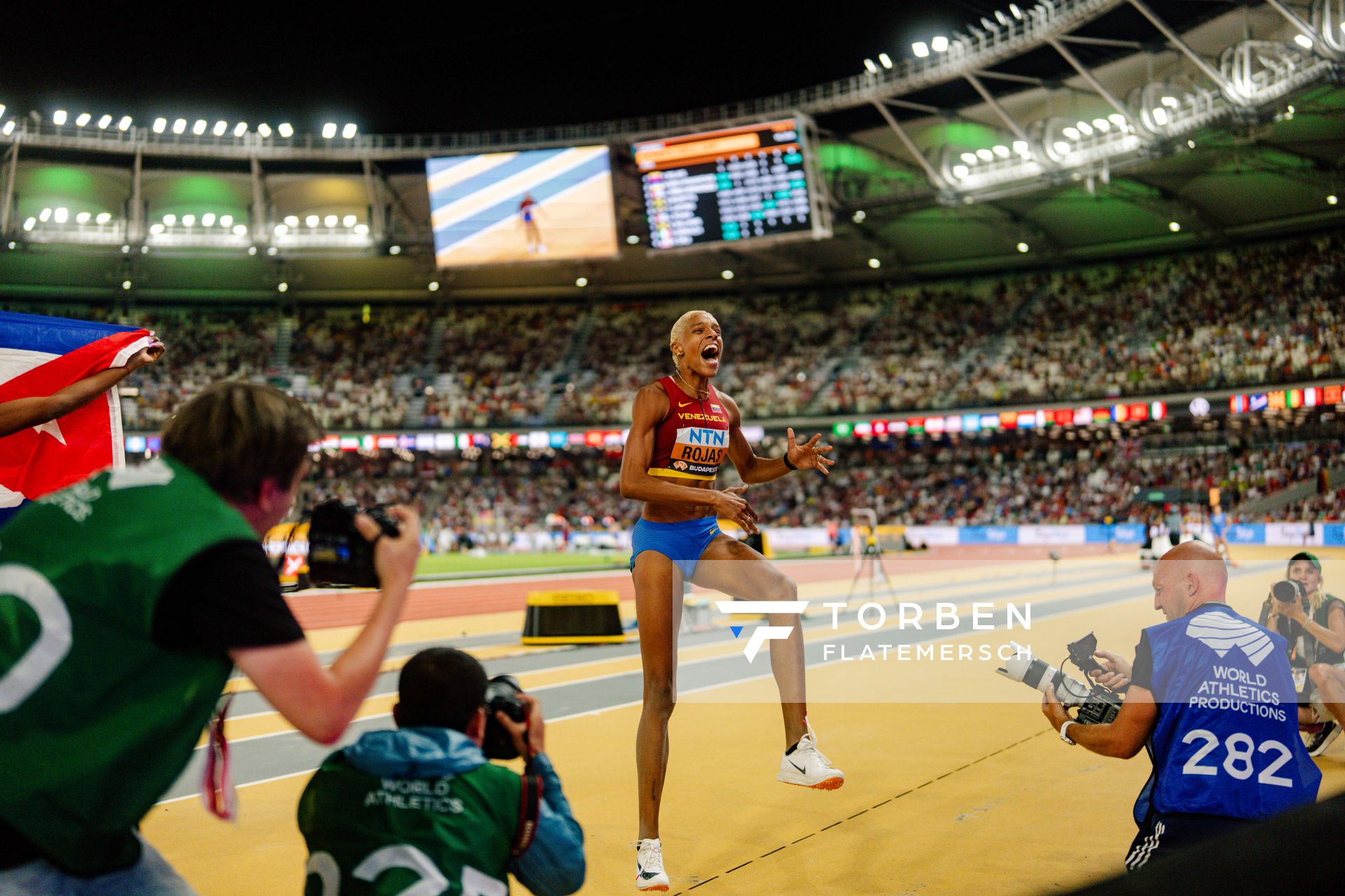 Yulimar Rojas (VEN/Venezuela) during the Triple Jump on Day 7 of the World Athletics Championships Budapest 23 at the National Athletics Centre in Budapest, Hungary on August 25, 2023.