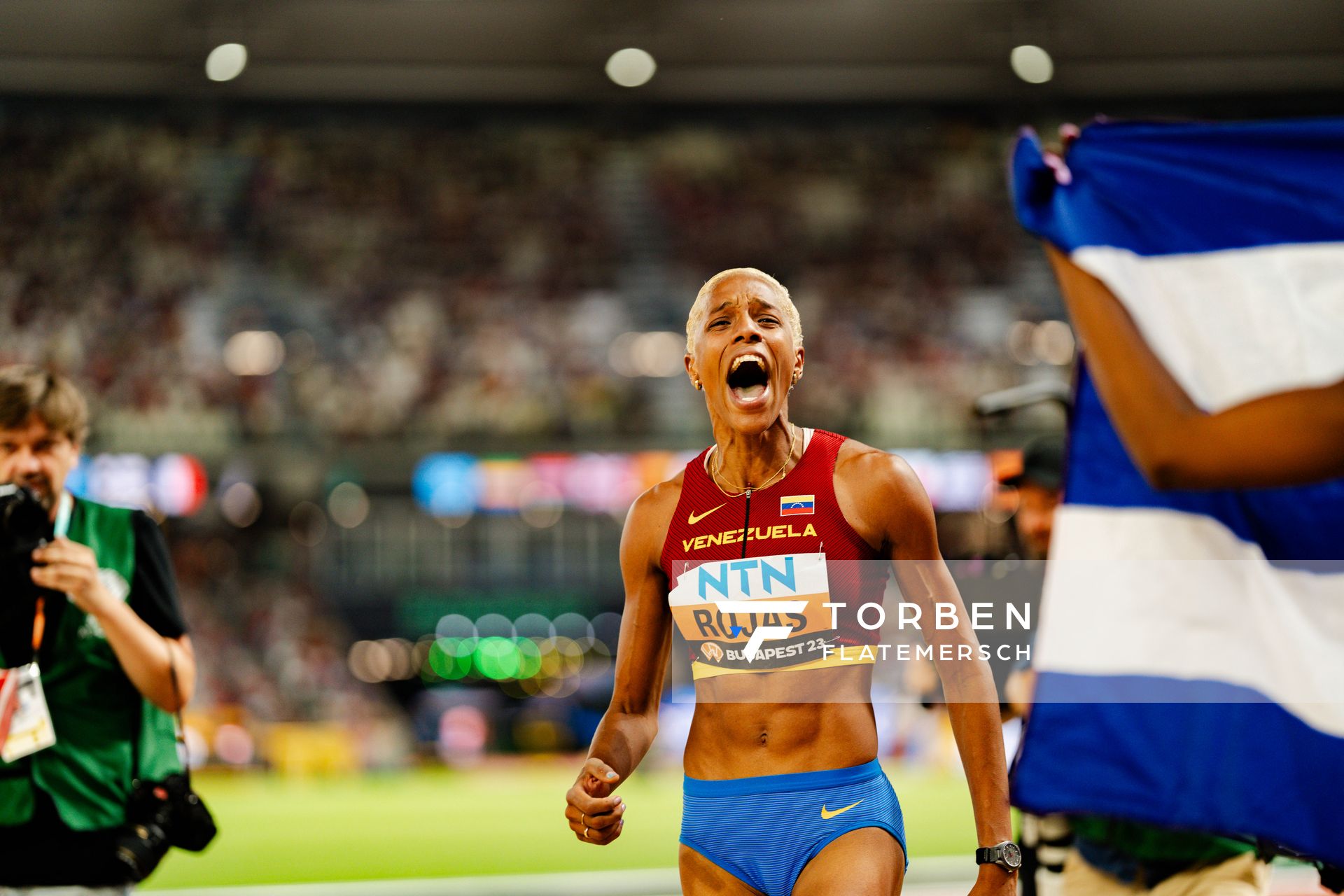 Yulimar Rojas (VEN/Venezuela) during the Triple Jump on Day 7 of the World Athletics Championships Budapest 23 at the National Athletics Centre in Budapest, Hungary on August 25, 2023.