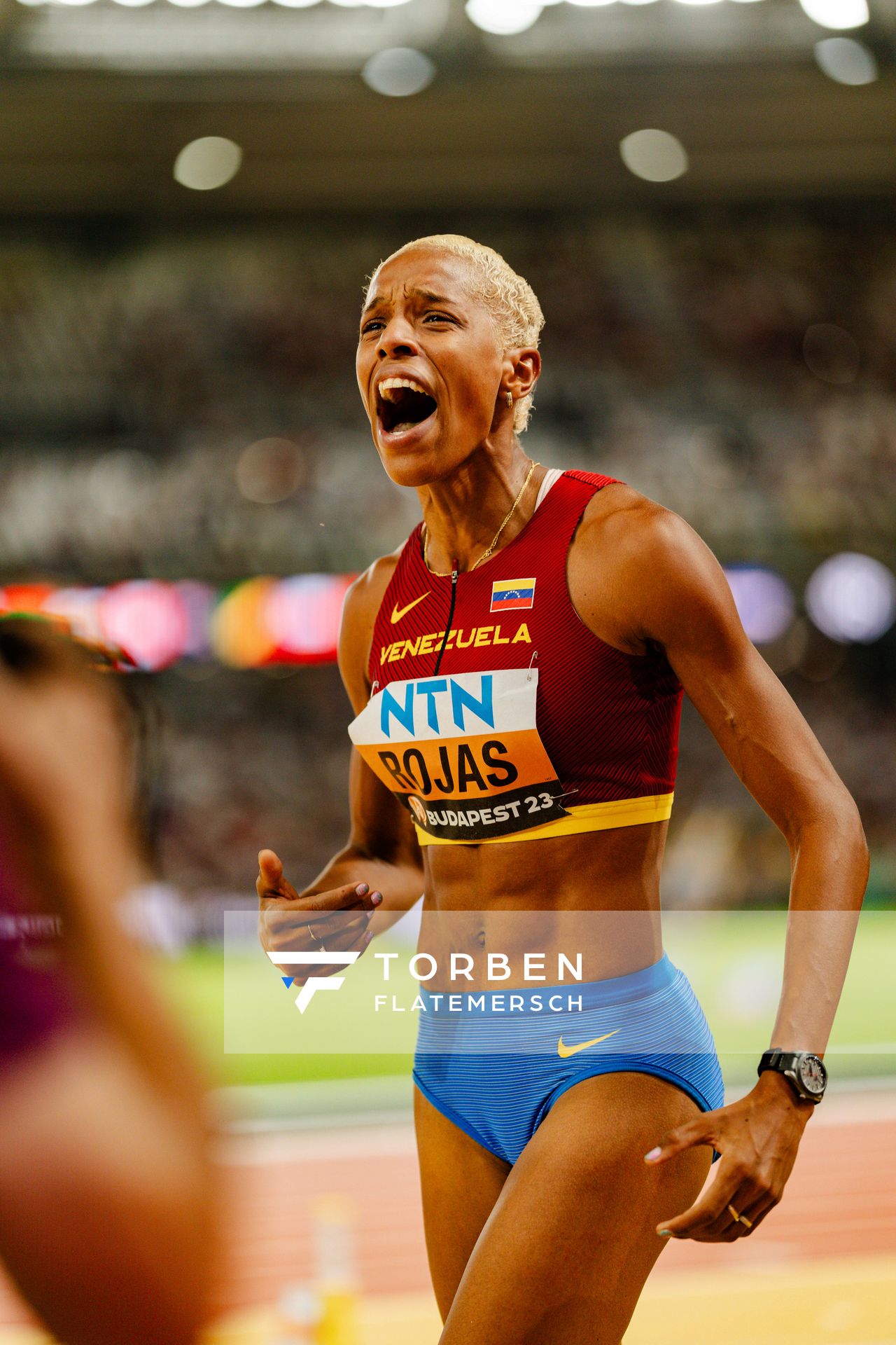 Yulimar Rojas (VEN/Venezuela) during the Triple Jump on Day 7 of the World Athletics Championships Budapest 23 at the National Athletics Centre in Budapest, Hungary on August 25, 2023.