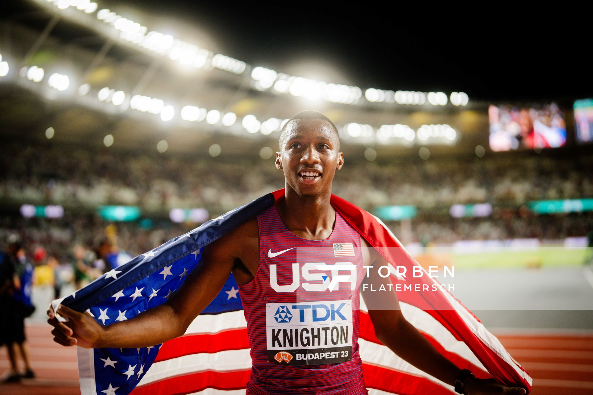 Erriyon Knighton (USA/United States) on Day 7 of the World Athletics Championships Budapest 23 at the National Athletics Centre in Budapest, Hungary on August 25, 2023.