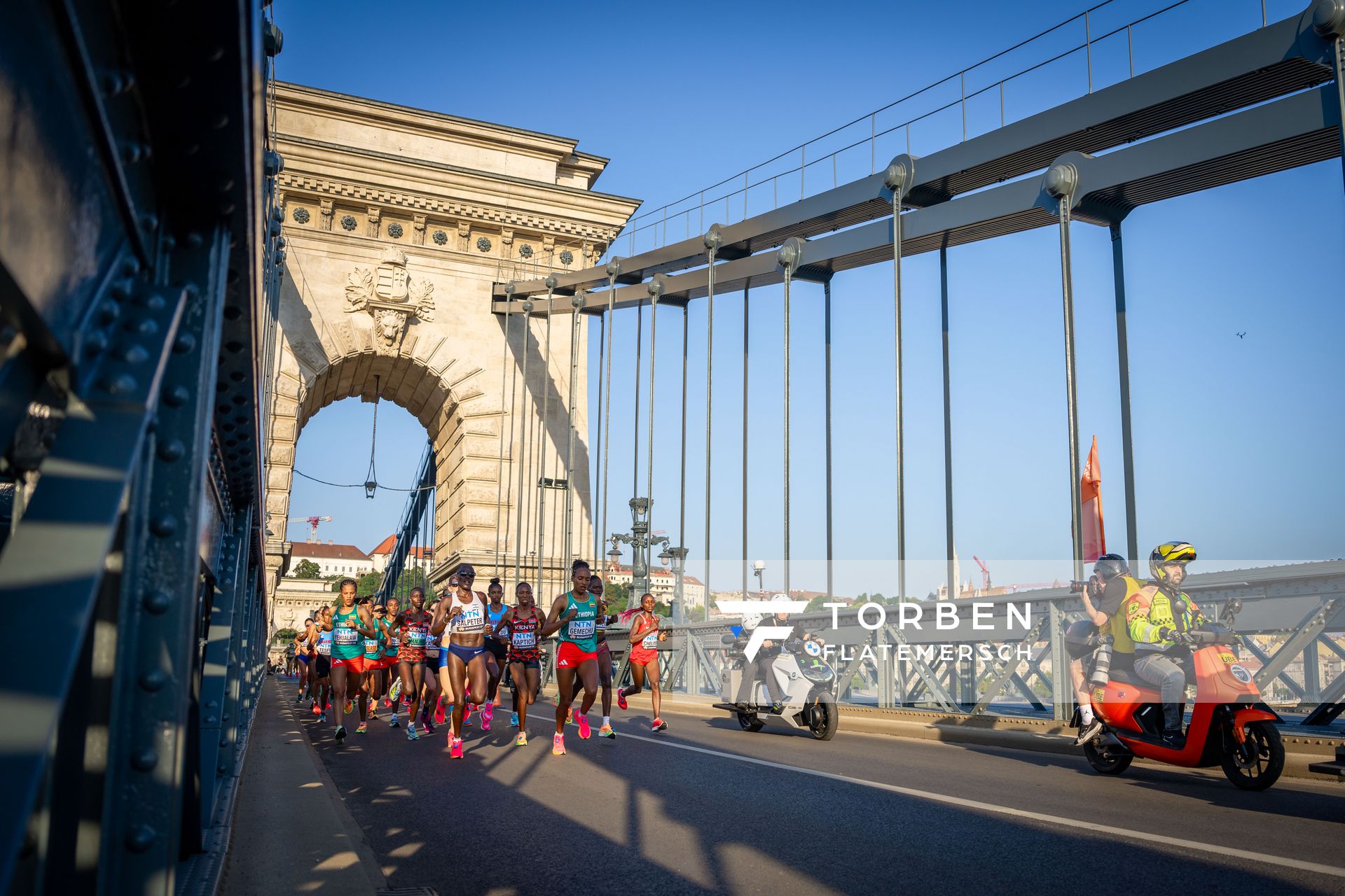 Marathon Women with Yalemzerf Yehualaw (ETH/Ethiopia), Lonah Chemtai Salpeter (ISR/Israel), Tsehay Gemechu (ETH/Ethiopia), Selly Chepyego Kaptich (KEN/Kenya) on Day 8 of the World Athletics Championships Budapest 23 at the National Athletics Centre in Budapest, Hungary on August 26, 2023.