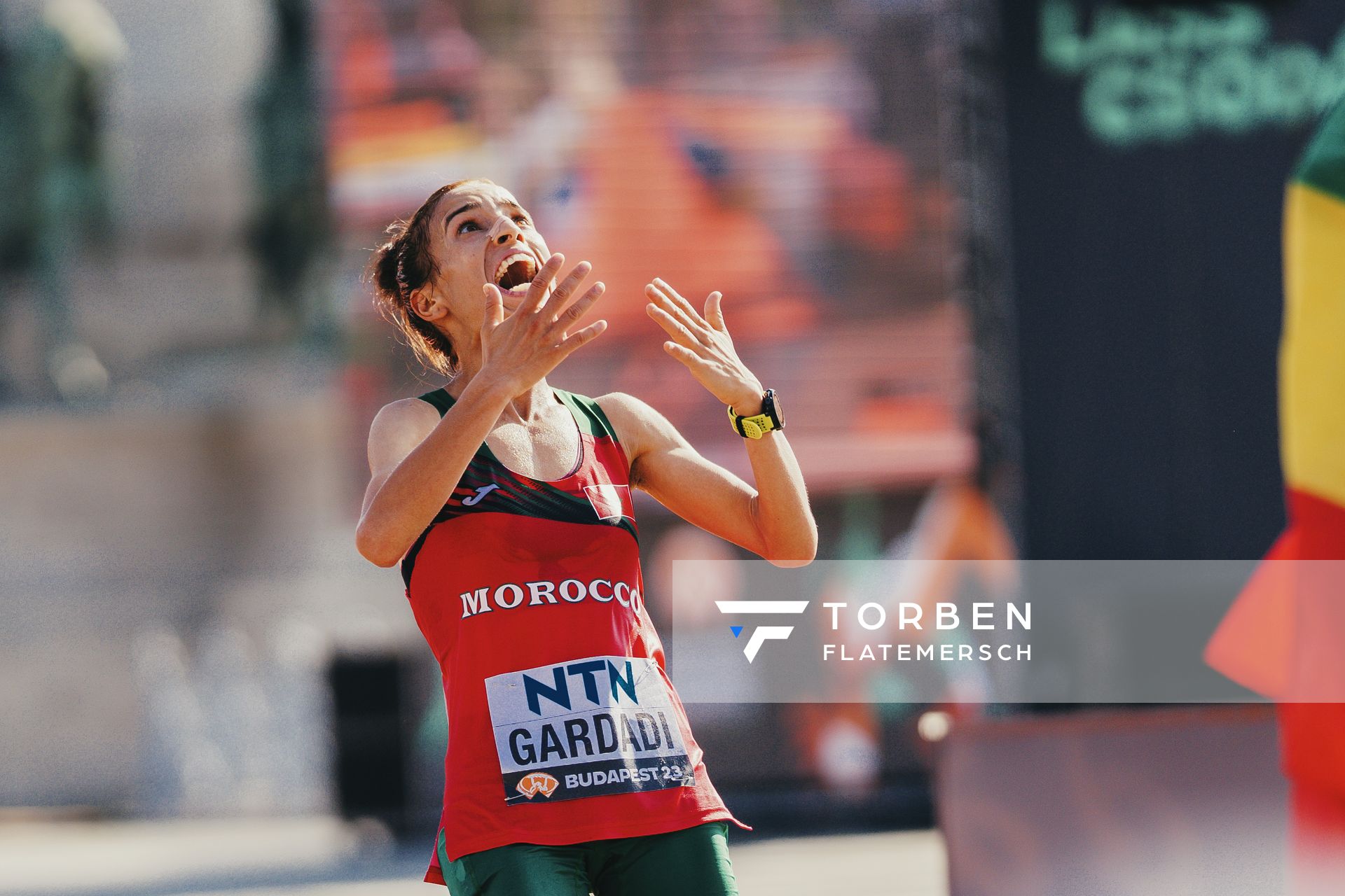 Fatima Ezzahra Gardadi (MAR/Morocco) during the Marathon on Day 8 of the World Athletics Championships Budapest 23 at the National Athletics Centre in Budapest, Hungary on August 26, 2023.