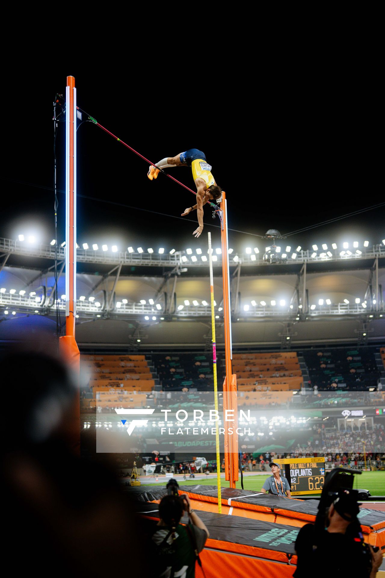 Armand Duplantis (SWE/Sweden) during the Pole Vault on Day 8 of the World Athletics Championships Budapest 23 at the National Athletics Centre in Budapest, Hungary on August 26, 2023.