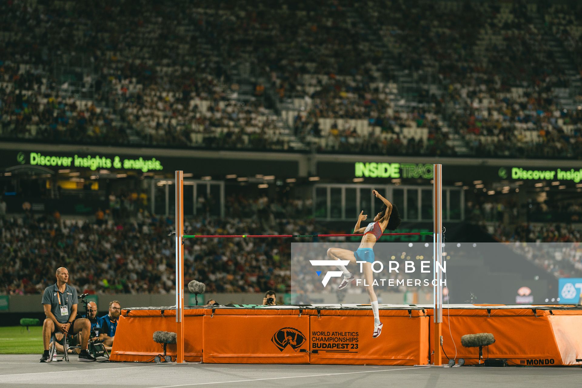 Vashti Cunningham (USA/United States) during the High Jump on Day 9 of the World Athletics Championships Budapest 23 at the National Athletics Centre in Budapest, Hungary on August 27, 2023.