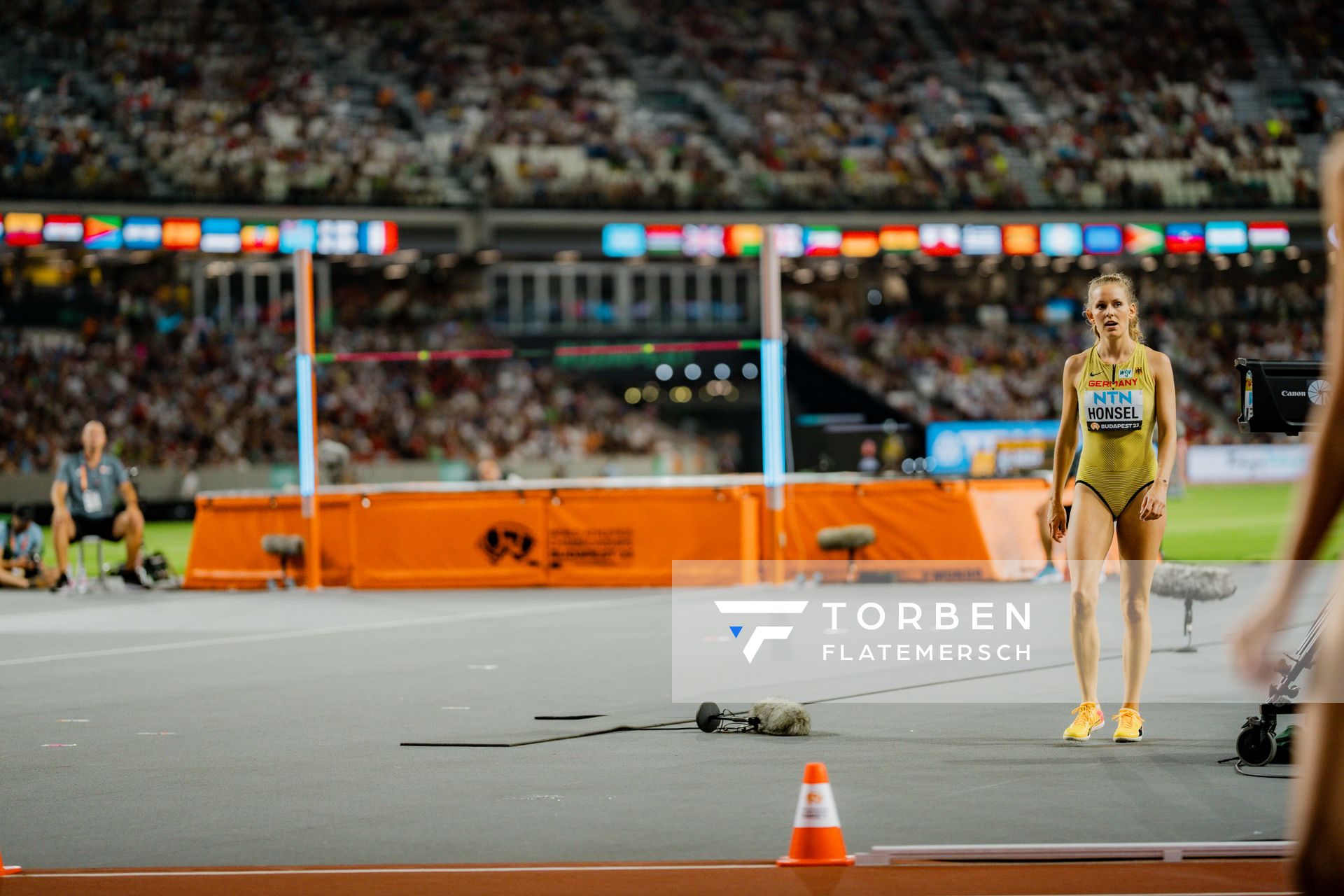 Christina Honsel (GER/Germany) during the High Jump on Day 9 of the World Athletics Championships Budapest 23 at the National Athletics Centre in Budapest, Hungary on August 27, 2023.