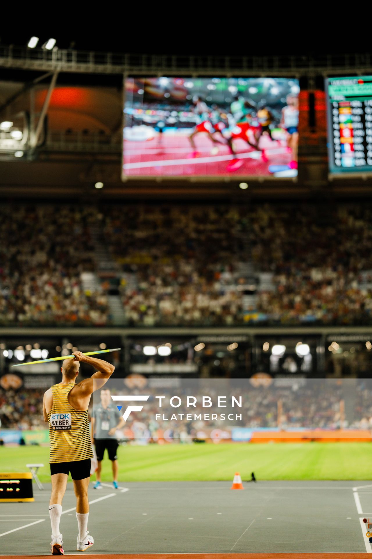 Julian Weber (GER/Germany) during the Javelin Throw on Day 9 of the World Athletics Championships Budapest 23 at the National Athletics Centre in Budapest, Hungary on August 27, 2023.